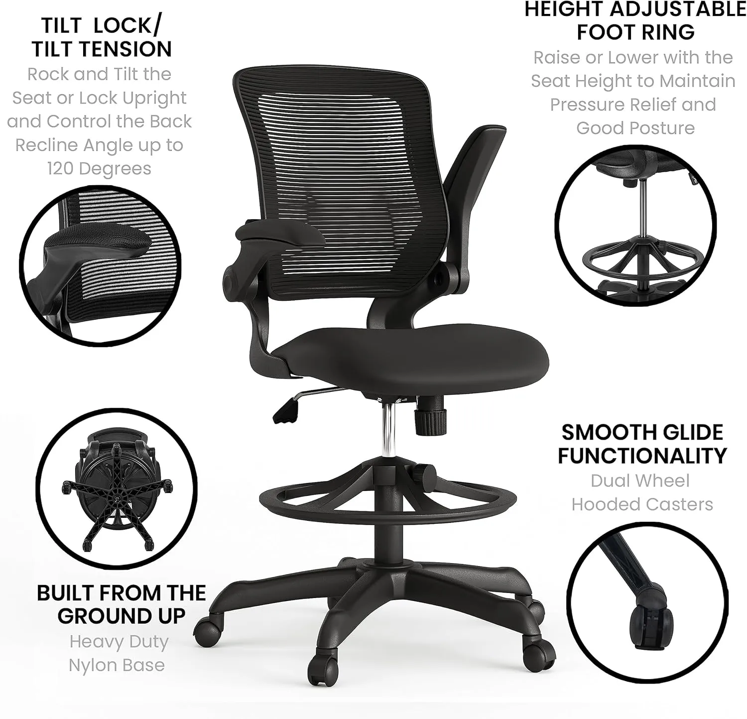 Flash Furniture Kale Mid-Back Swivel Office Chair with Adjustable Foot Ring, Lumbar Support, and Seat Height