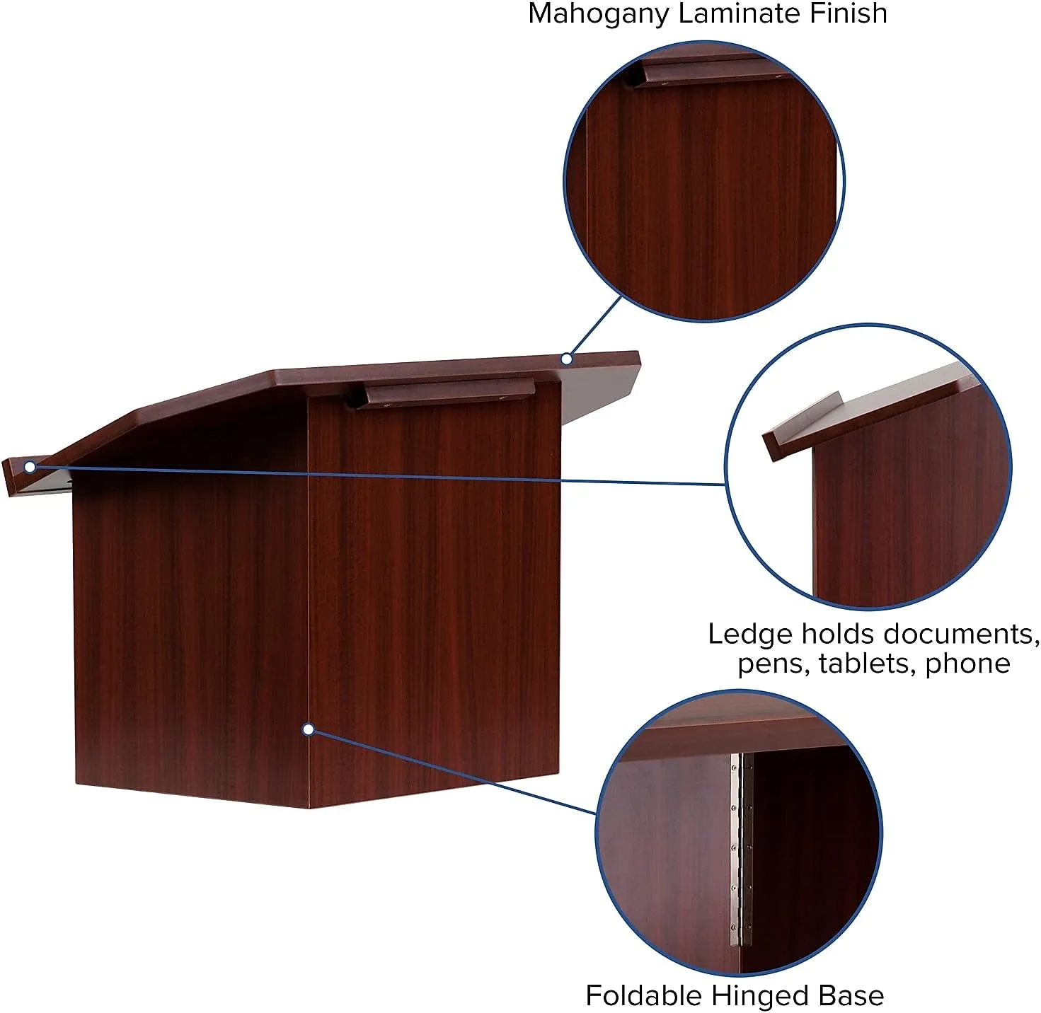 Flash Furniture Mysta Foldable Tabletop Lectern, 27W x 16.25D x 19H - Mahogany