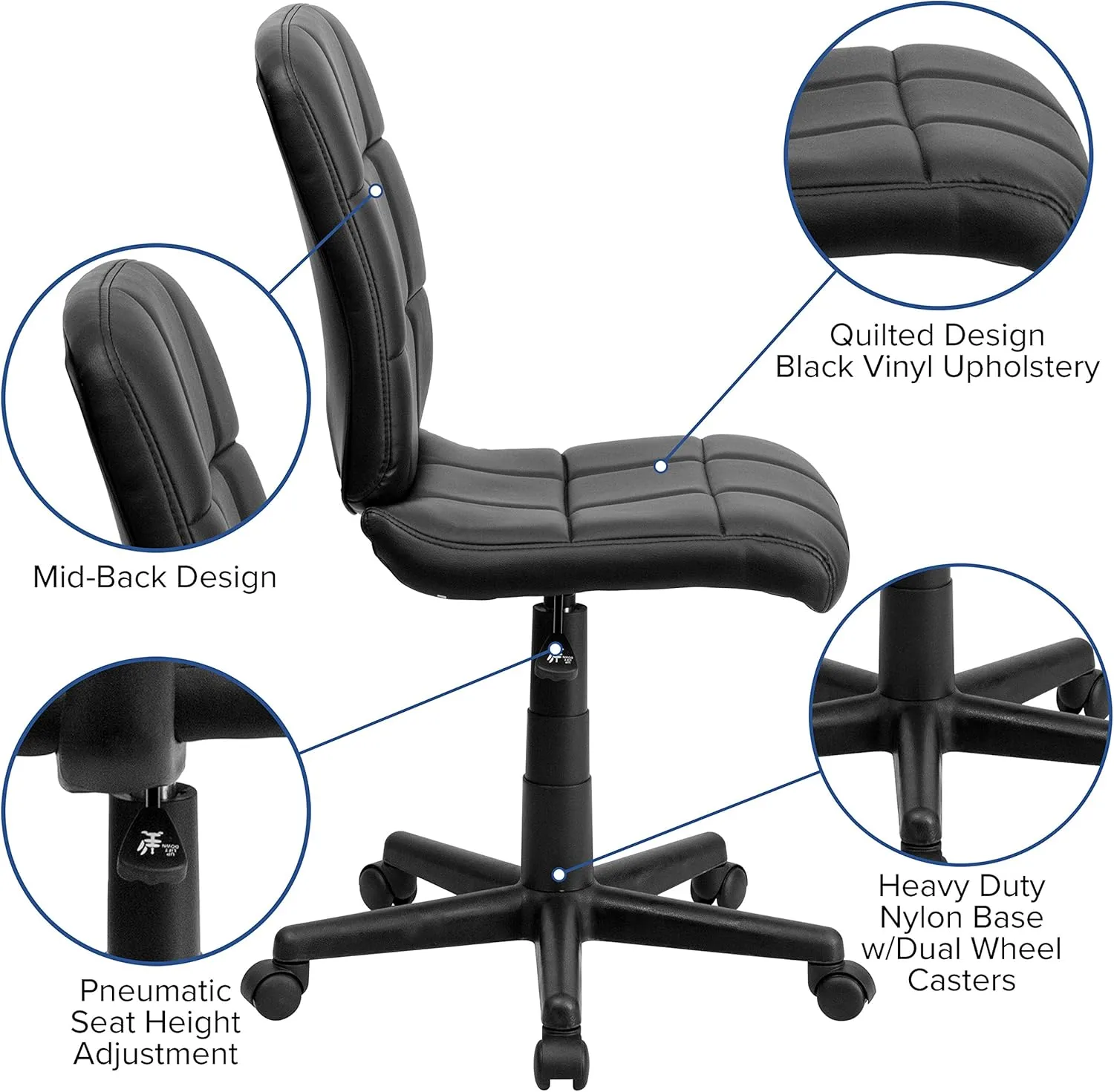 Flash Furniture Clayton Mid-Back Tufted Vinyl Upholstered Swivel Desk Chair with Padded Seat