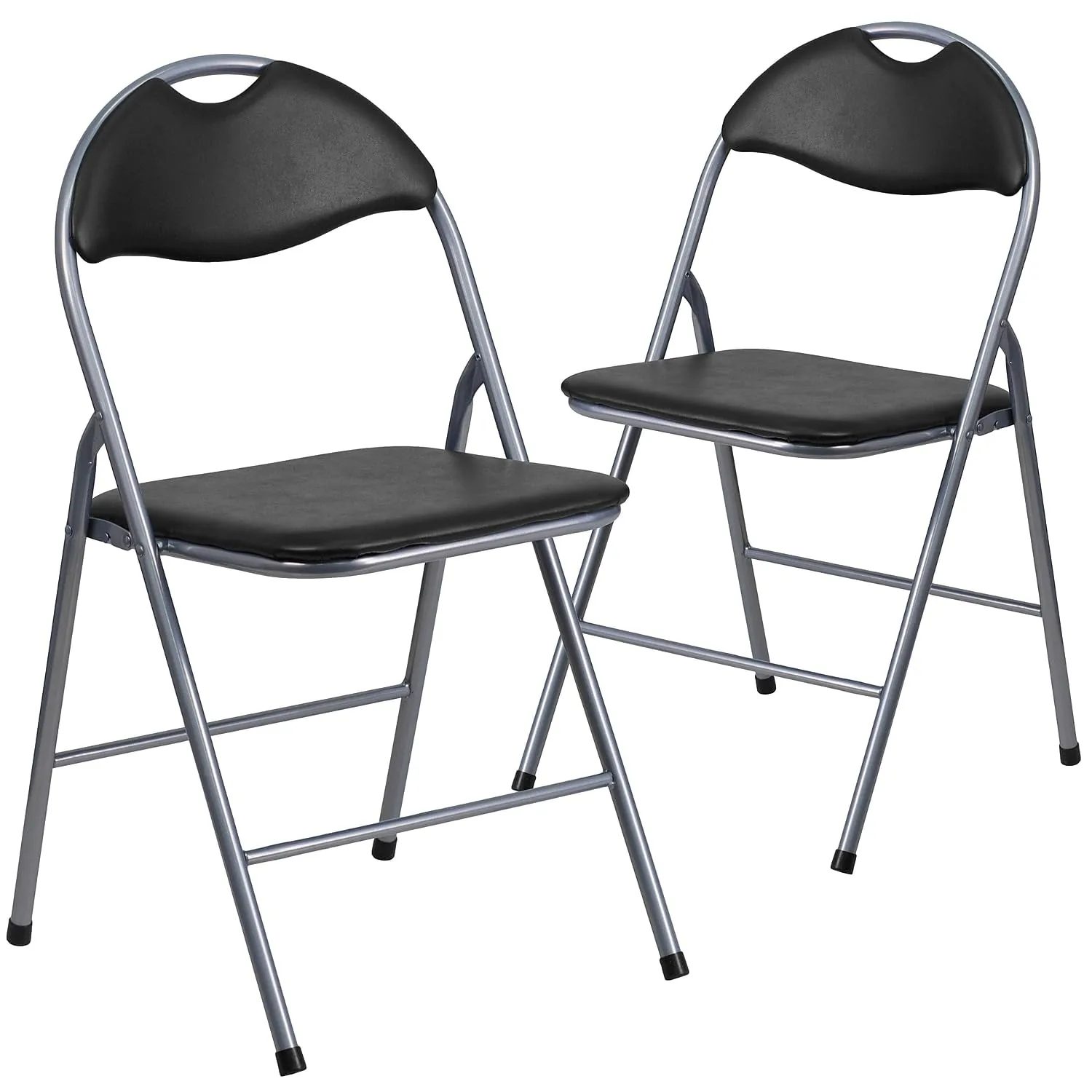 FLASH FURNITURE HERCULES Series Black Vinyl Metal Folding Chair with Carrying Handle
