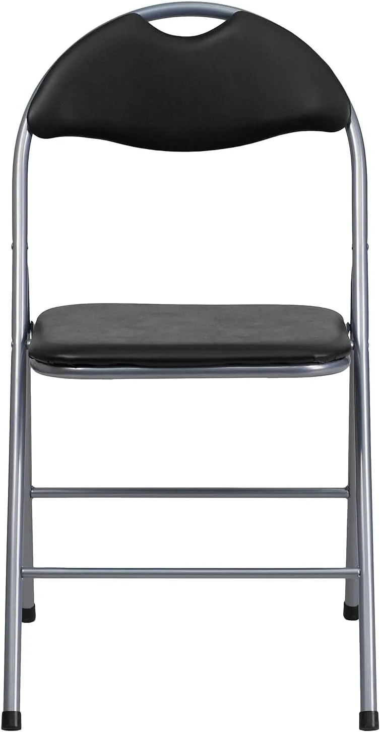 FLASH FURNITURE HERCULES Series Black Vinyl Metal Folding Chair with Carrying Handle