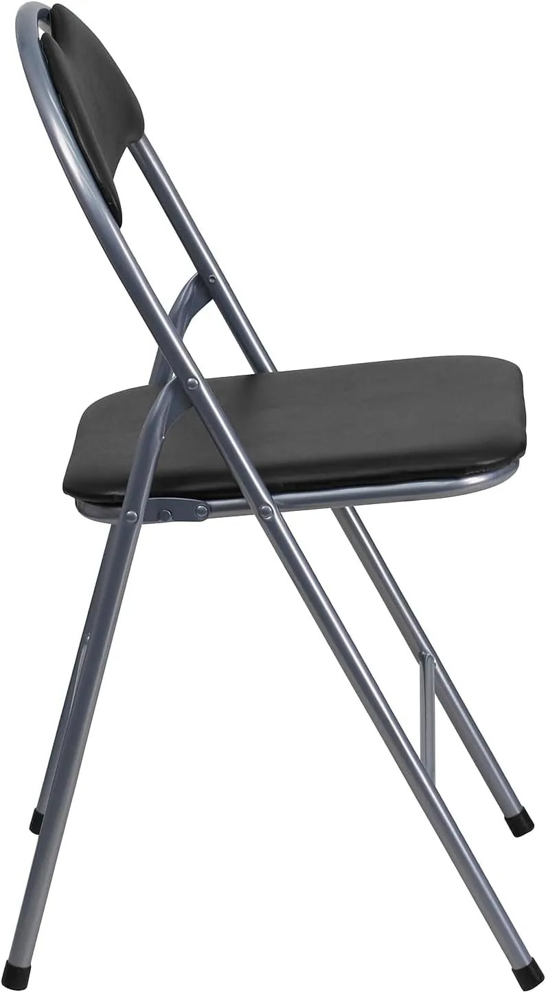 FLASH FURNITURE HERCULES Series Black Vinyl Metal Folding Chair with Carrying Handle