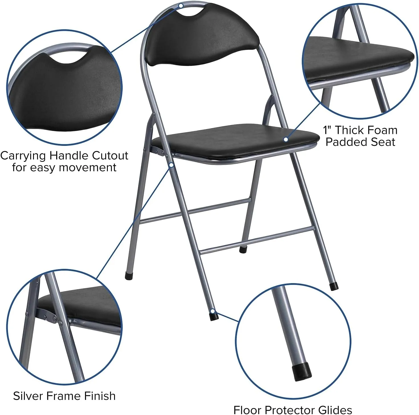 FLASH FURNITURE HERCULES Series Black Vinyl Metal Folding Chair with Carrying Handle