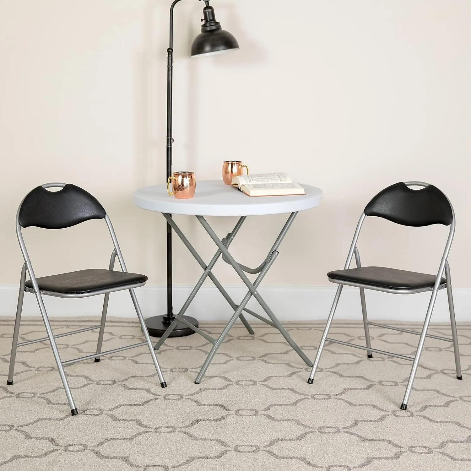 FLASH FURNITURE HERCULES Series Black Vinyl Metal Folding Chair with Carrying Handle