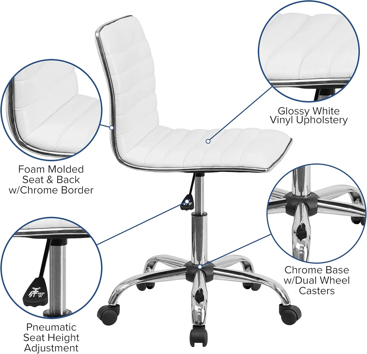 Flash Furniture Alan Low-Back Ribbed Upholstered Vinyl Swivel Desk Chair with Padded Seat