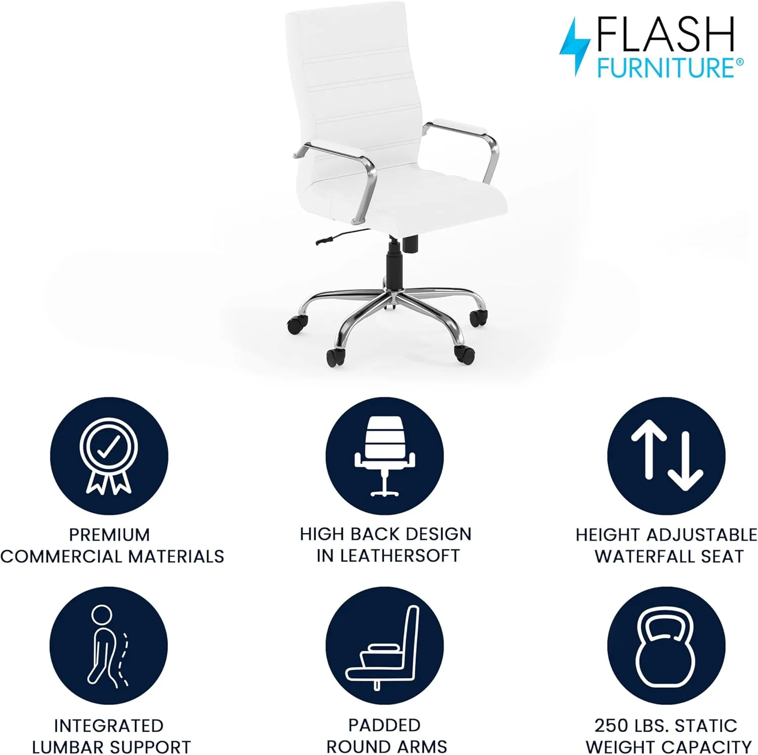 Flash Furniture Whitney Swivel LeatherSoft Desk Chair with Padded Seat and Armrests
