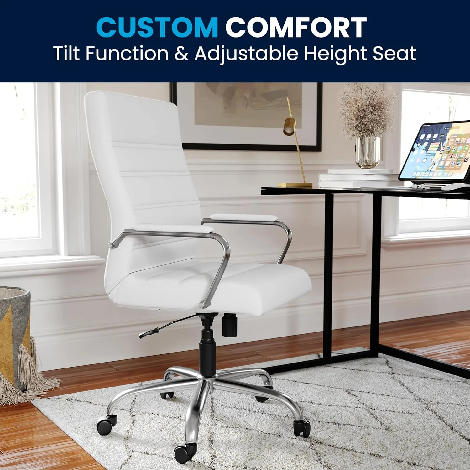 Flash Furniture Whitney Swivel LeatherSoft Desk Chair with Padded Seat and Armrests