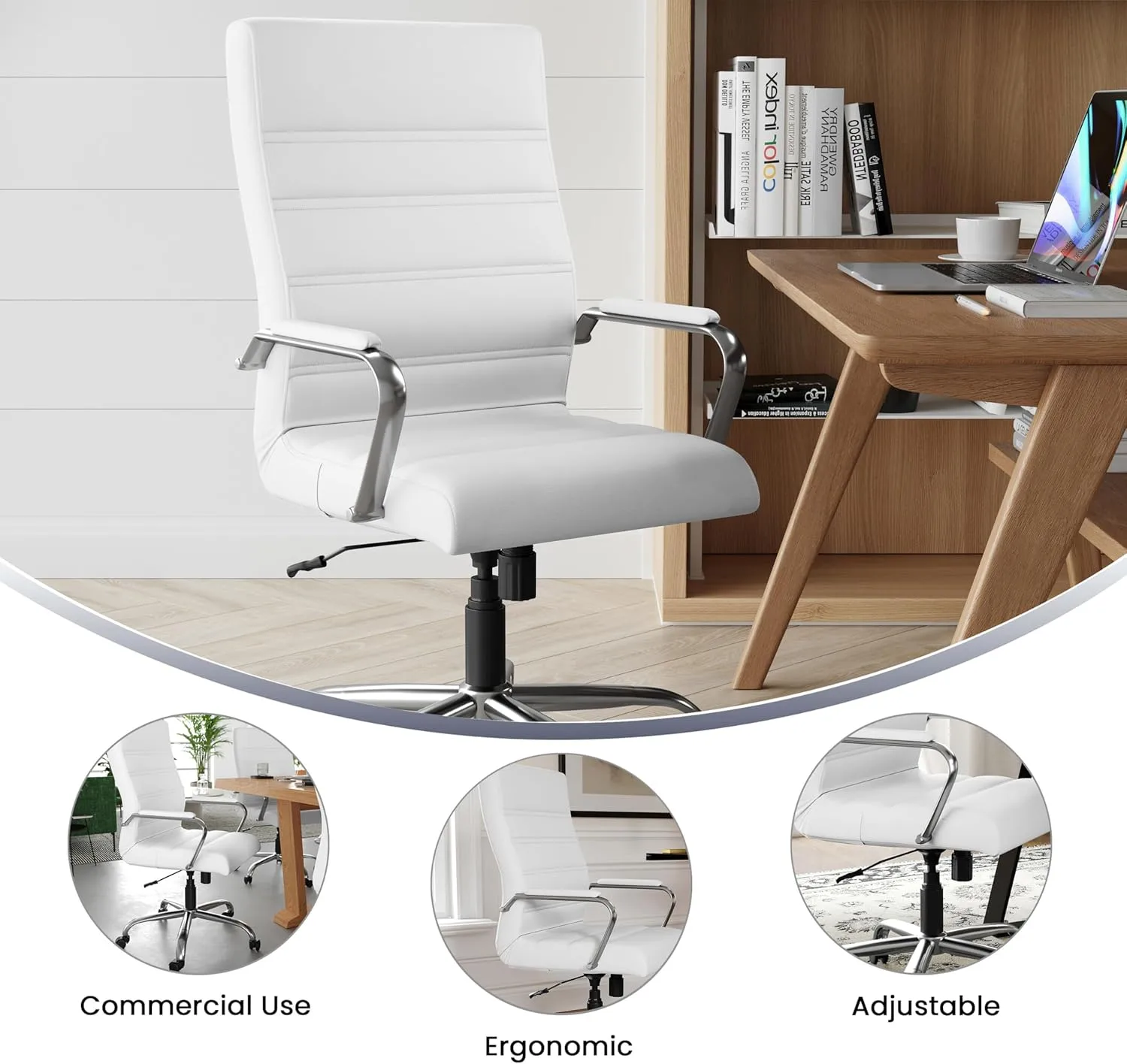 Flash Furniture Whitney Swivel LeatherSoft Desk Chair with Padded Seat and Armrests