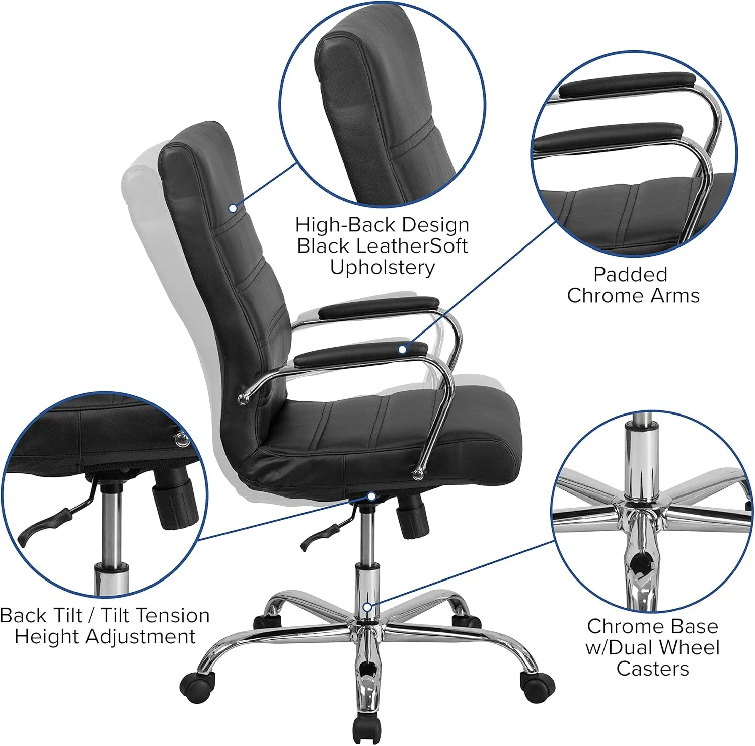 Flash Furniture Whitney Swivel LeatherSoft Desk Chair with Padded Seat and Armrests