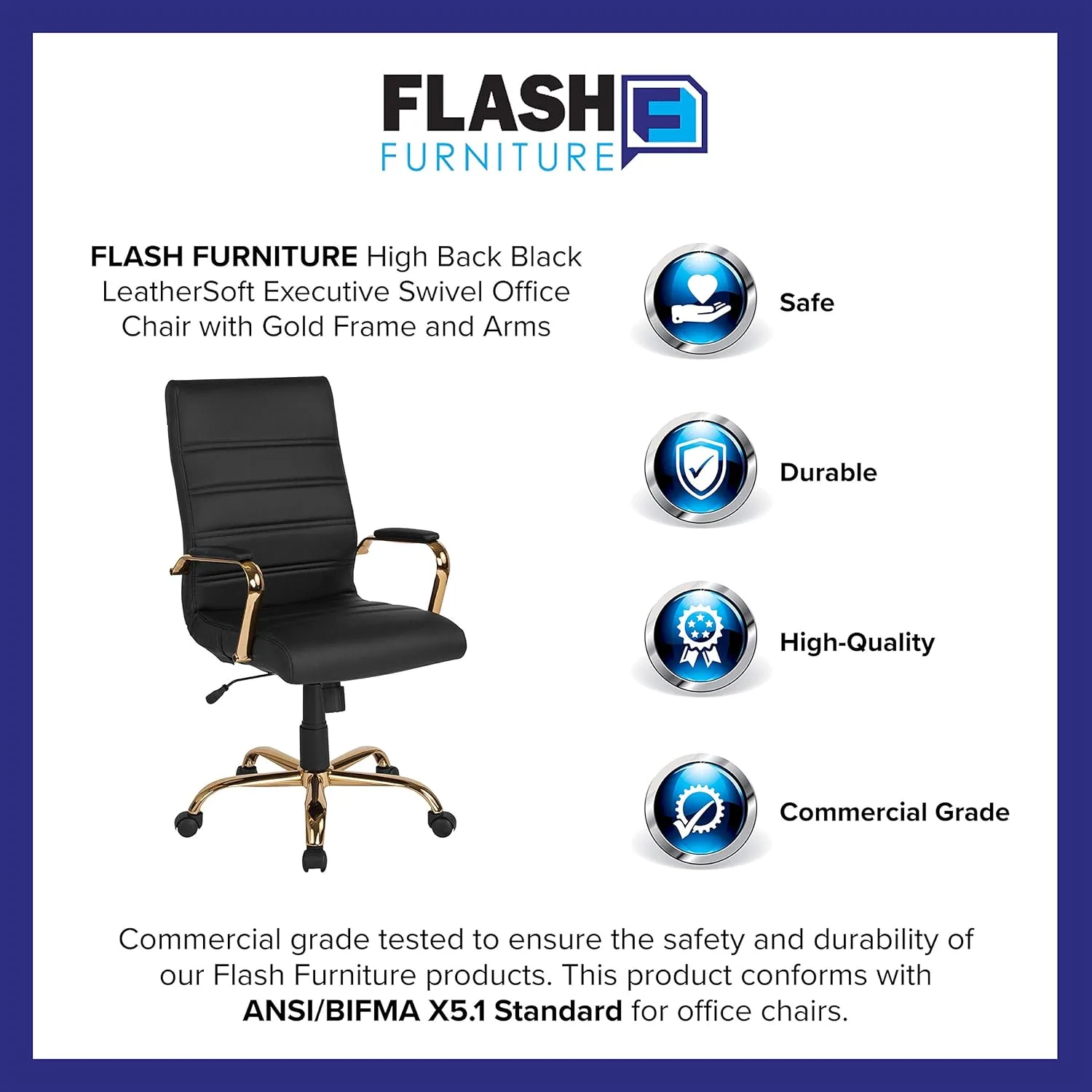Flash Furniture Whitney Swivel LeatherSoft Desk Chair with Padded Seat and Armrests