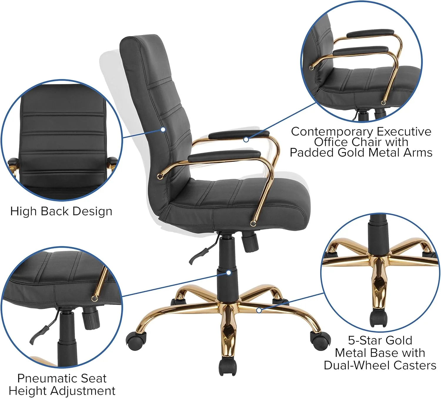 Flash Furniture Whitney Swivel LeatherSoft Desk Chair with Padded Seat and Armrests