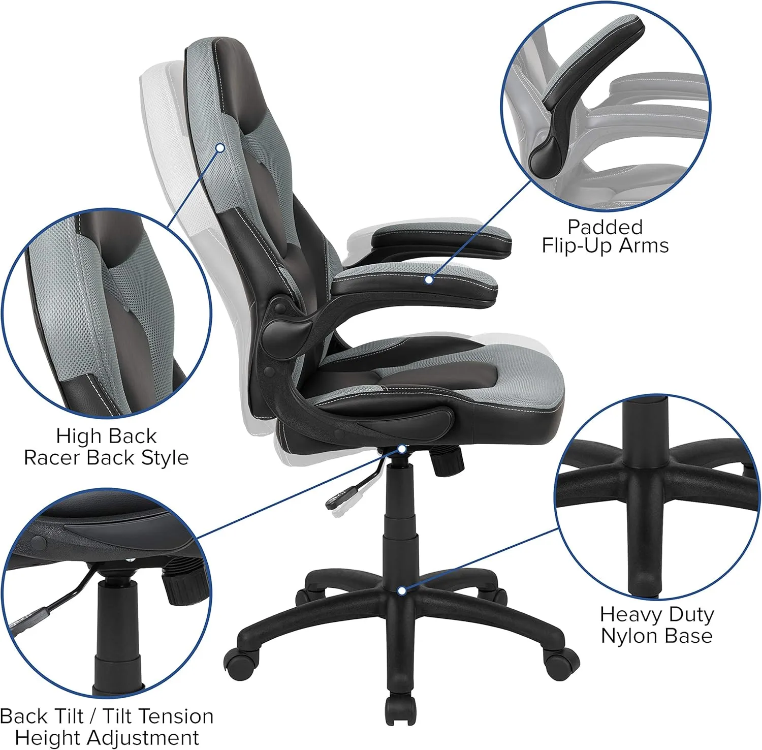 Flash Furniture X10 High-Back LeatherSoft Racing Style Gaming Chair with Flip-Up Arms