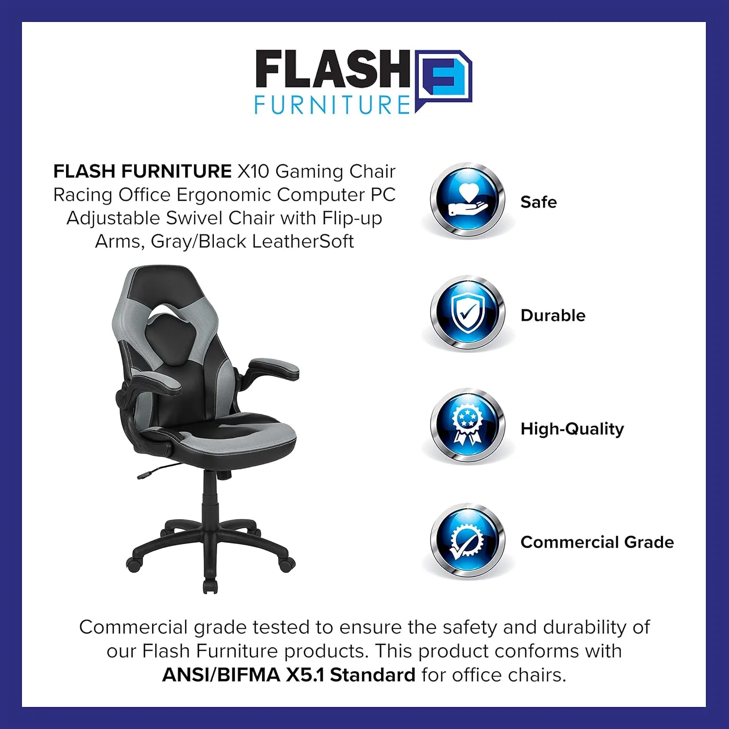 Flash Furniture X10 High-Back LeatherSoft Racing Style Gaming Chair with Flip-Up Arms