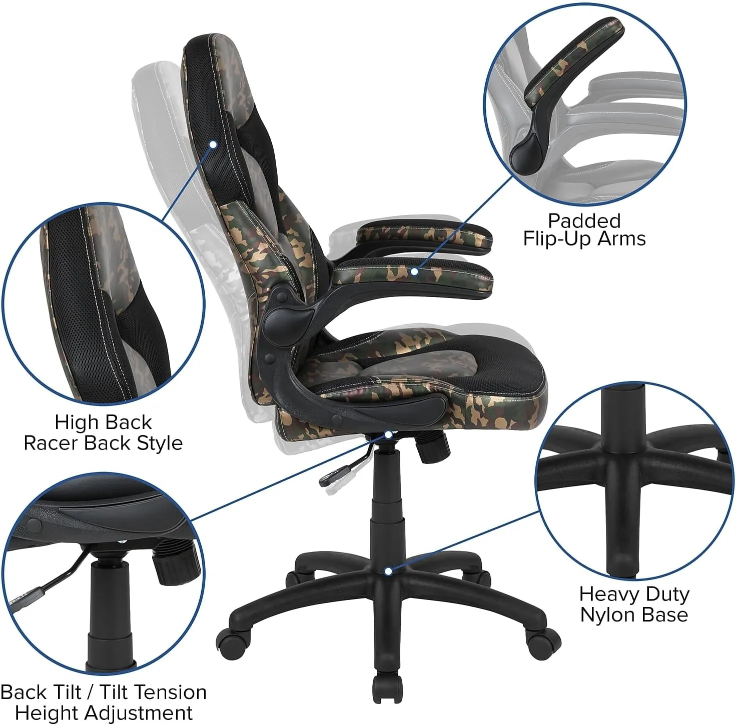 Flash Furniture X10 High-Back LeatherSoft Racing Style Gaming Chair with Flip-Up Arms