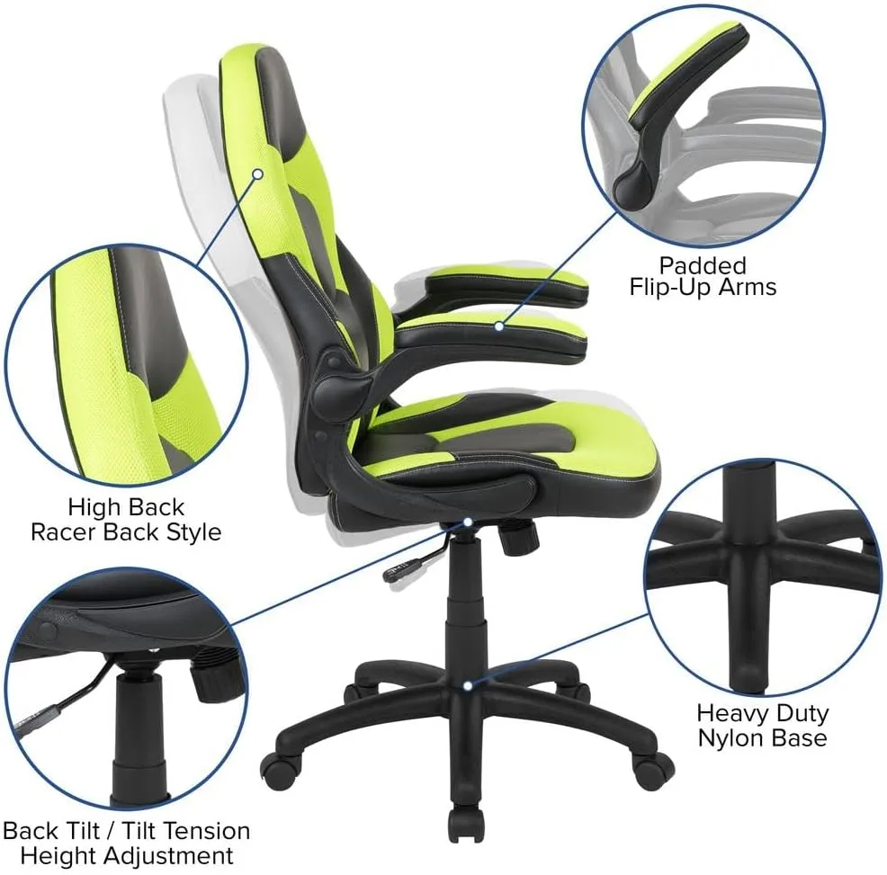 Flash Furniture X10 High-Back LeatherSoft Racing Style Gaming Chair with Flip-Up Arms