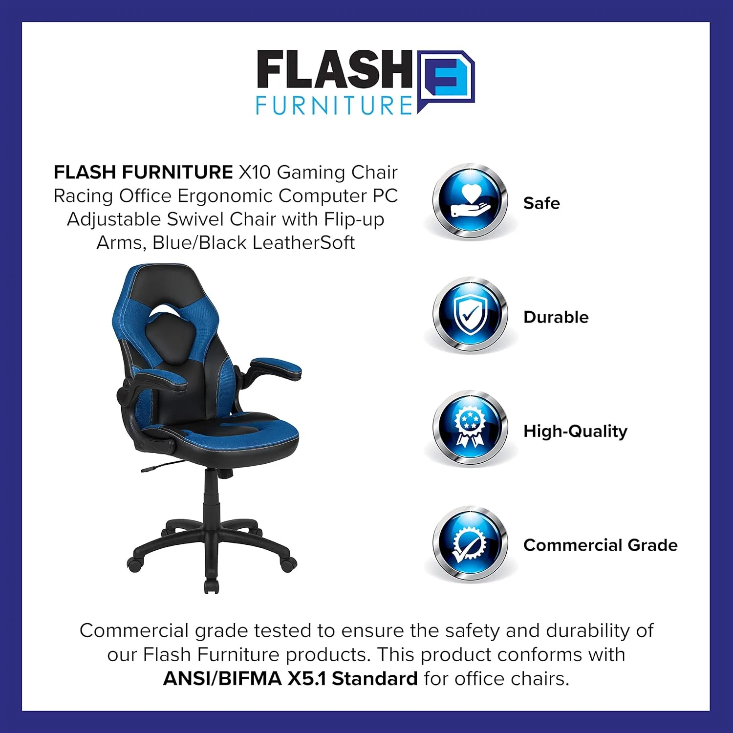 Flash Furniture X10 High-Back LeatherSoft Racing Style Gaming Chair with Flip-Up Arms