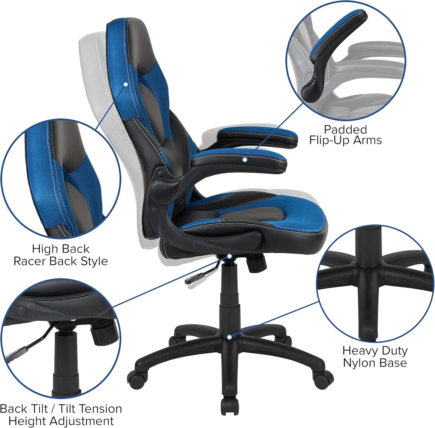 Flash Furniture X10 High-Back LeatherSoft Racing Style Gaming Chair with Flip-Up Arms