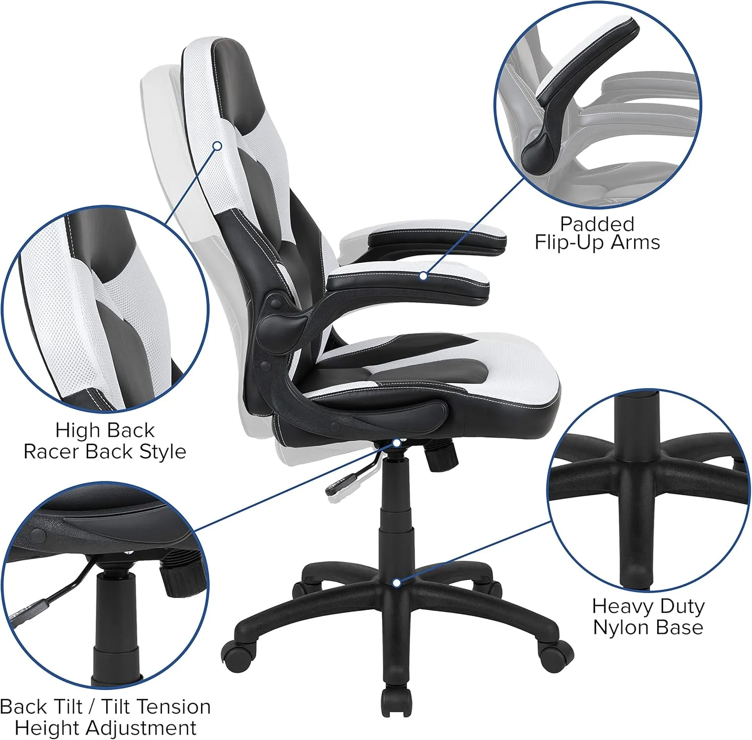 Flash Furniture X10 High-Back LeatherSoft Racing Style Gaming Chair with Flip-Up Arms
