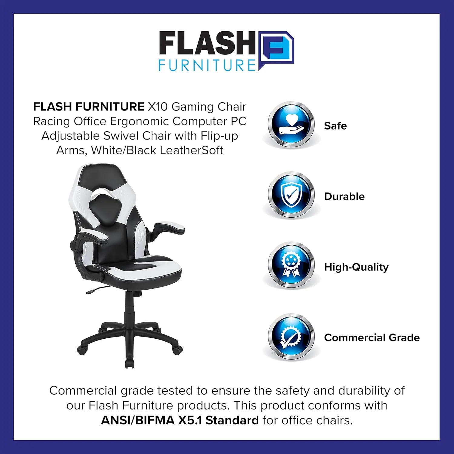 Flash Furniture X10 High-Back LeatherSoft Racing Style Gaming Chair with Flip-Up Arms