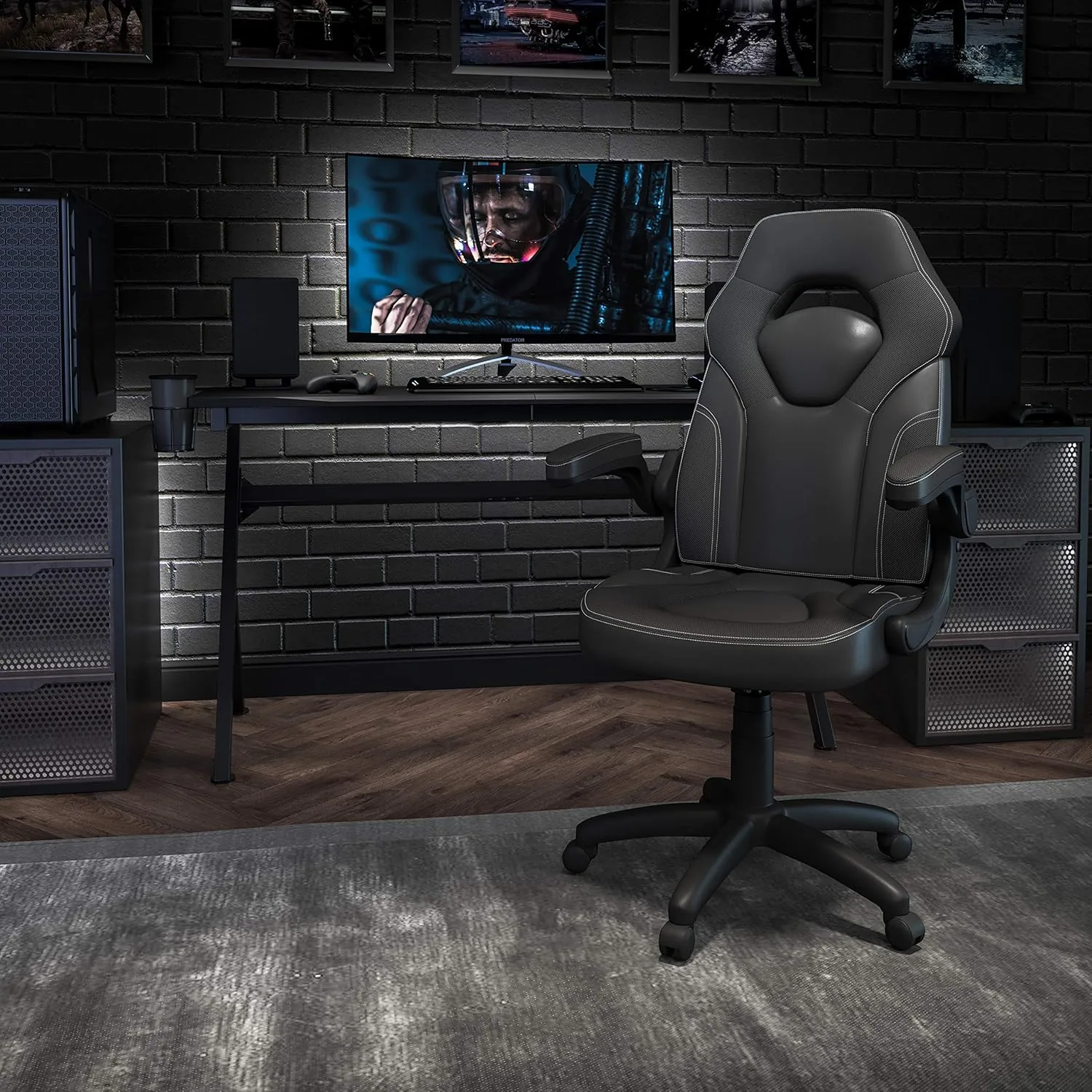 Flash Furniture X10 High-Back LeatherSoft Racing Style Gaming Chair with Flip-Up Arms