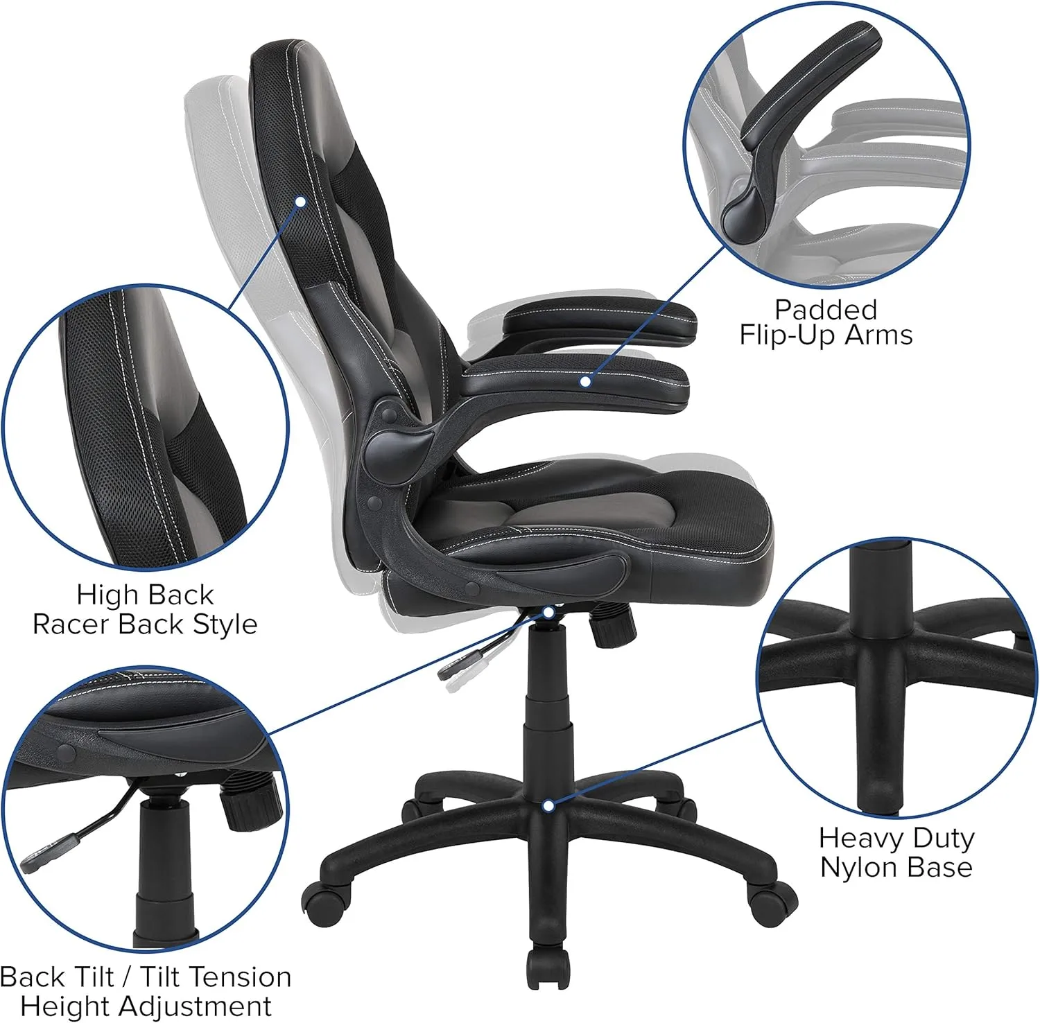 Flash Furniture X10 High-Back LeatherSoft Racing Style Gaming Chair with Flip-Up Arms