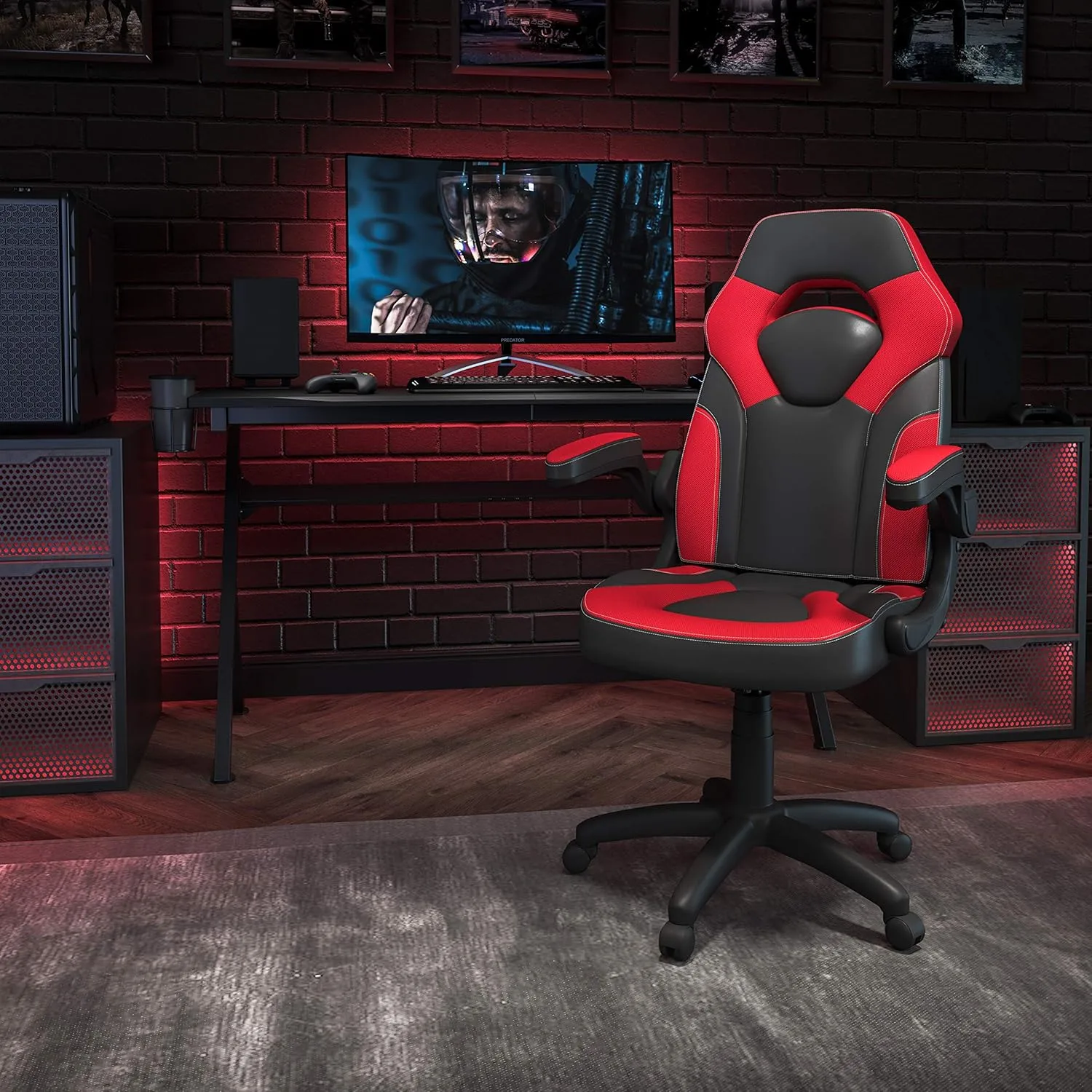Flash Furniture X10 High-Back LeatherSoft Racing Style Gaming Chair with Flip-Up Arms