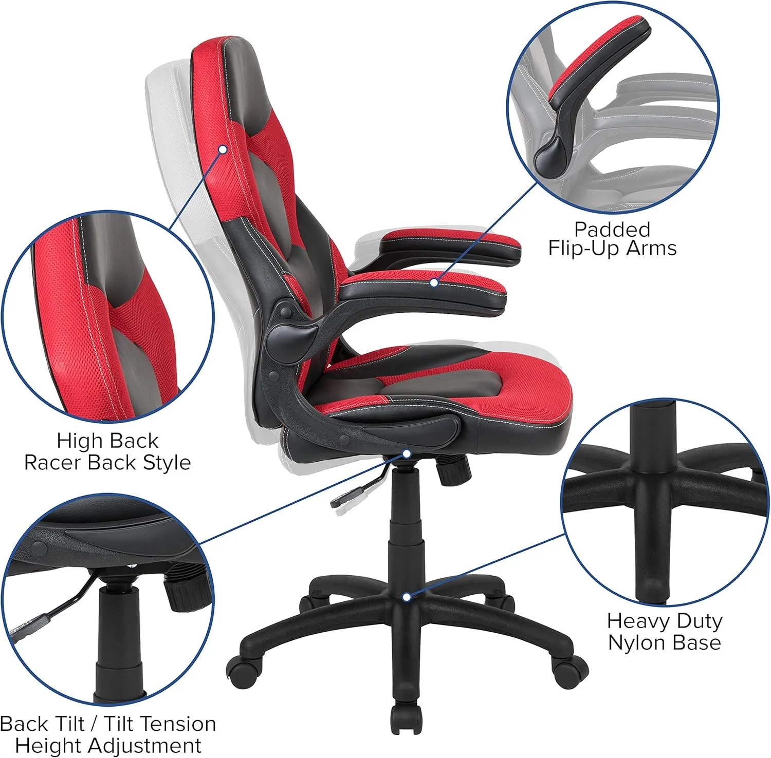 Flash Furniture X10 High-Back LeatherSoft Racing Style Gaming Chair with Flip-Up Arms