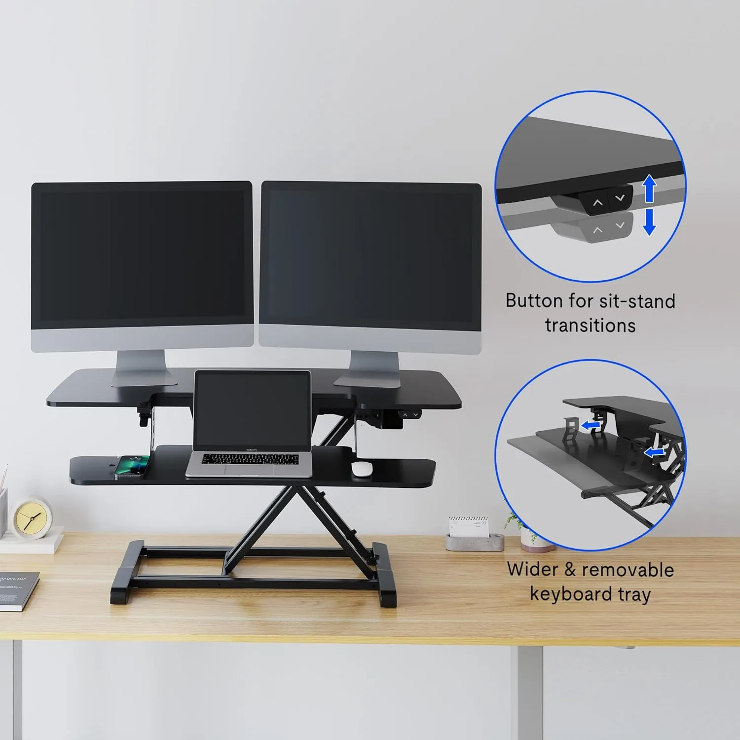 FLEXISPOT 40" Electric Height Adjustable Standing Desk Converter Motorized Stand-up Desk Riser with Quick Release Keyboard