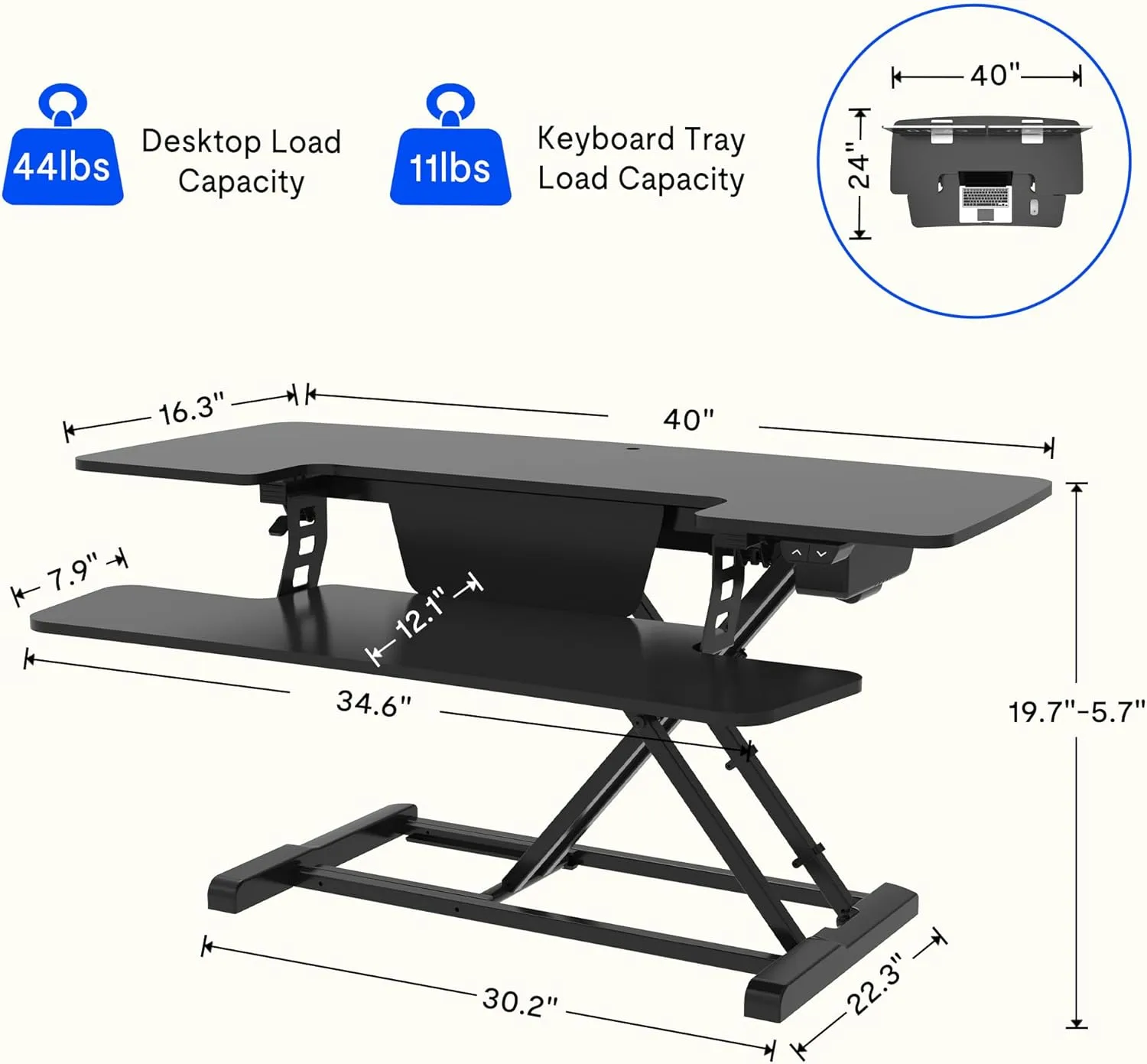FLEXISPOT 40" Electric Height Adjustable Standing Desk Converter Motorized Stand-up Desk Riser with Quick Release Keyboard