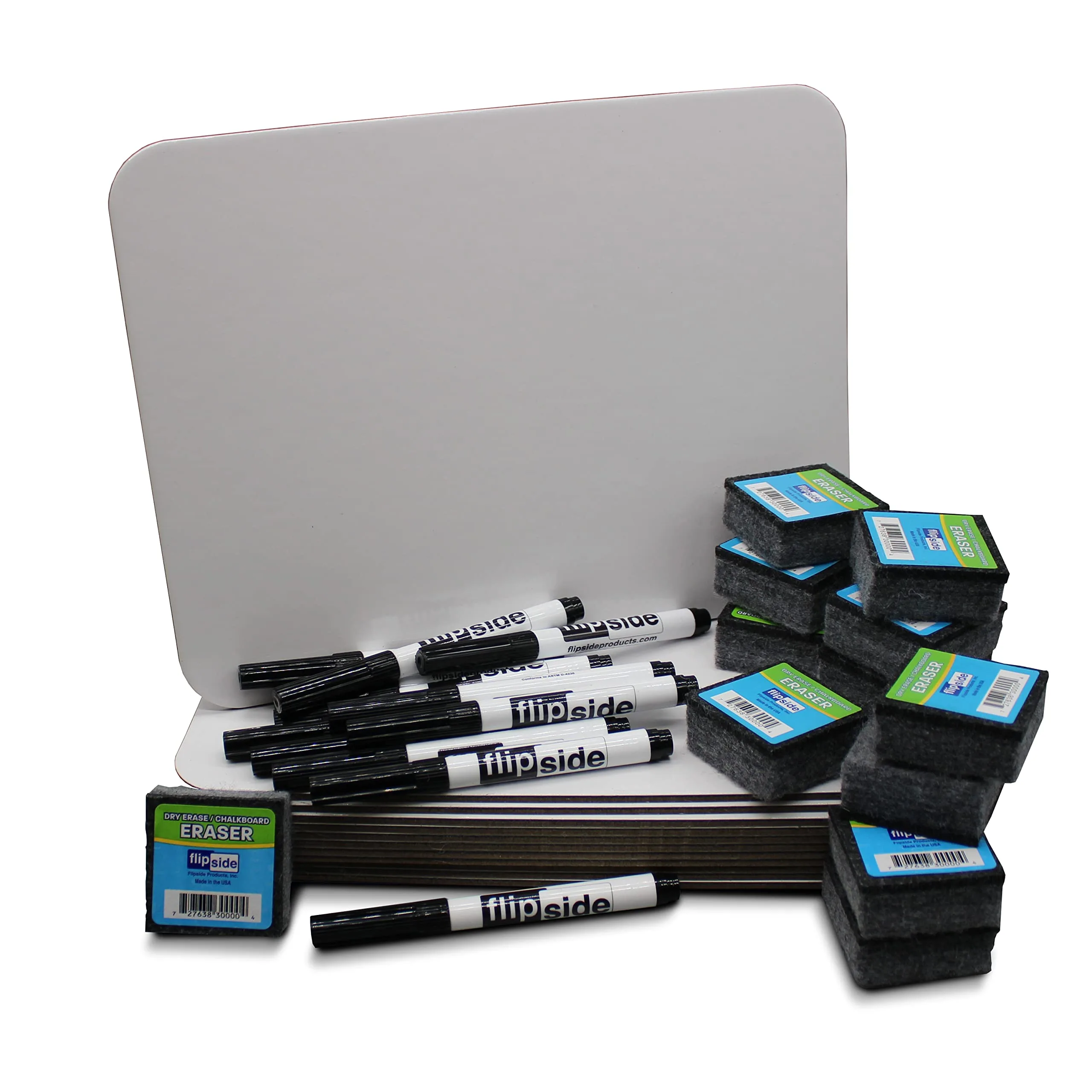 Flipside Dry Erase Board Set Class Pack 12 Pack of Boards + Erasers + Black Markers