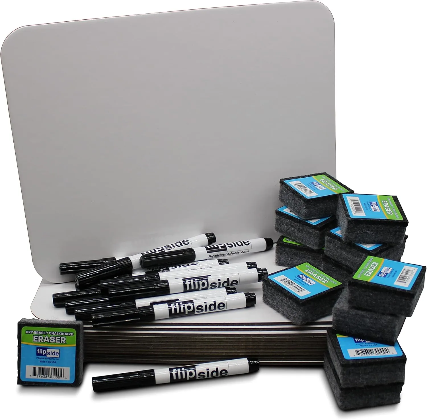 Flipside Dry Erase Board Set Class Pack 12 Pack of Boards + Erasers + Black Markers