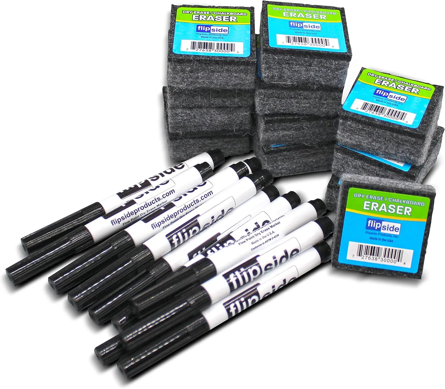 Flipside Dry Erase Board Set Class Pack 12 Pack of Boards + Erasers + Black Markers
