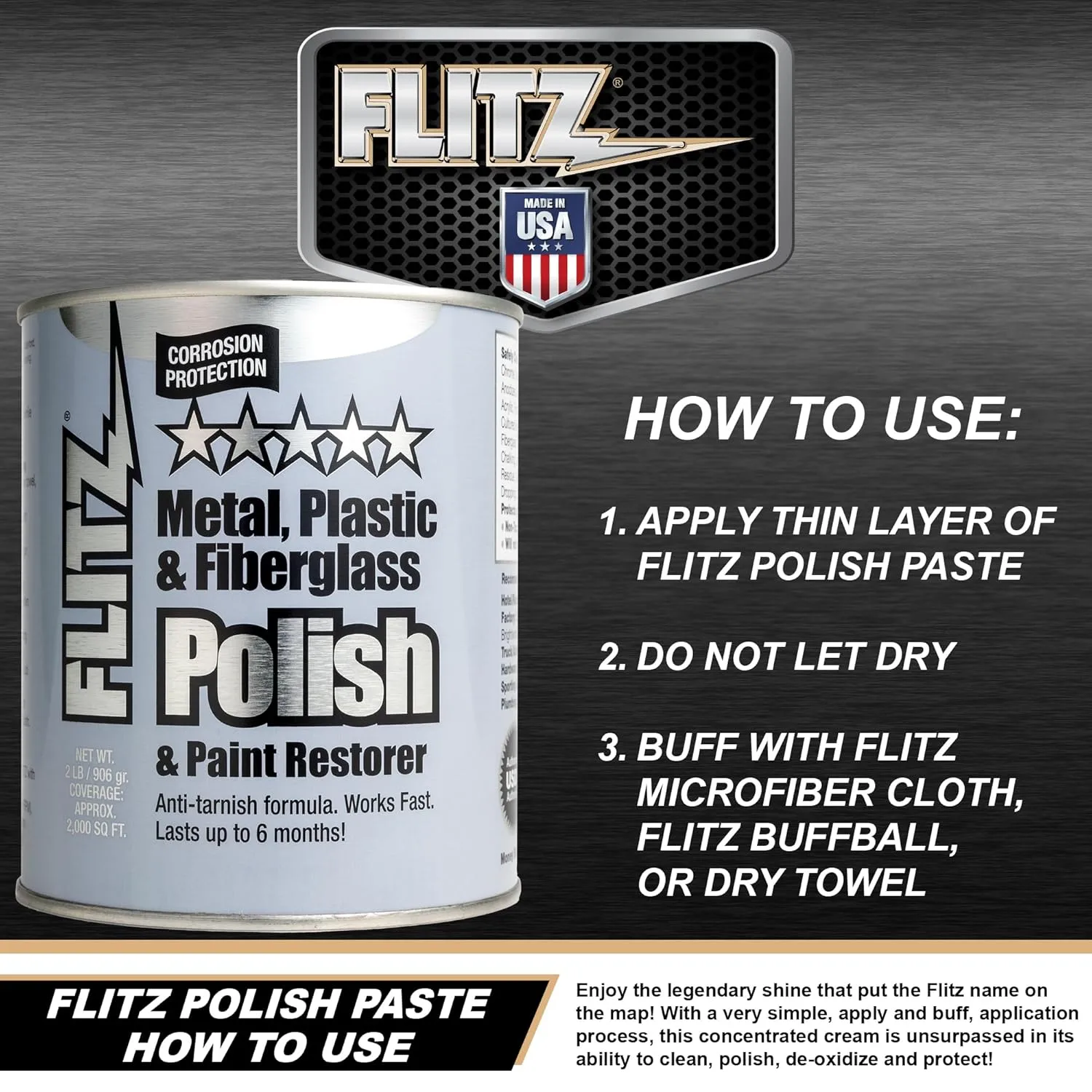 Flitz Multi-Purpose Metal Polish Paste - 2lb Can of USA-Made Metal Scratch Remover - Works on Stainless Steel, Chrome