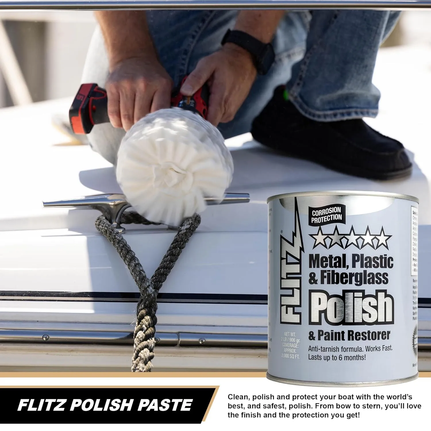Flitz Multi-Purpose Metal Polish Paste - 2lb Can of USA-Made Metal Scratch Remover - Works on Stainless Steel, Chrome
