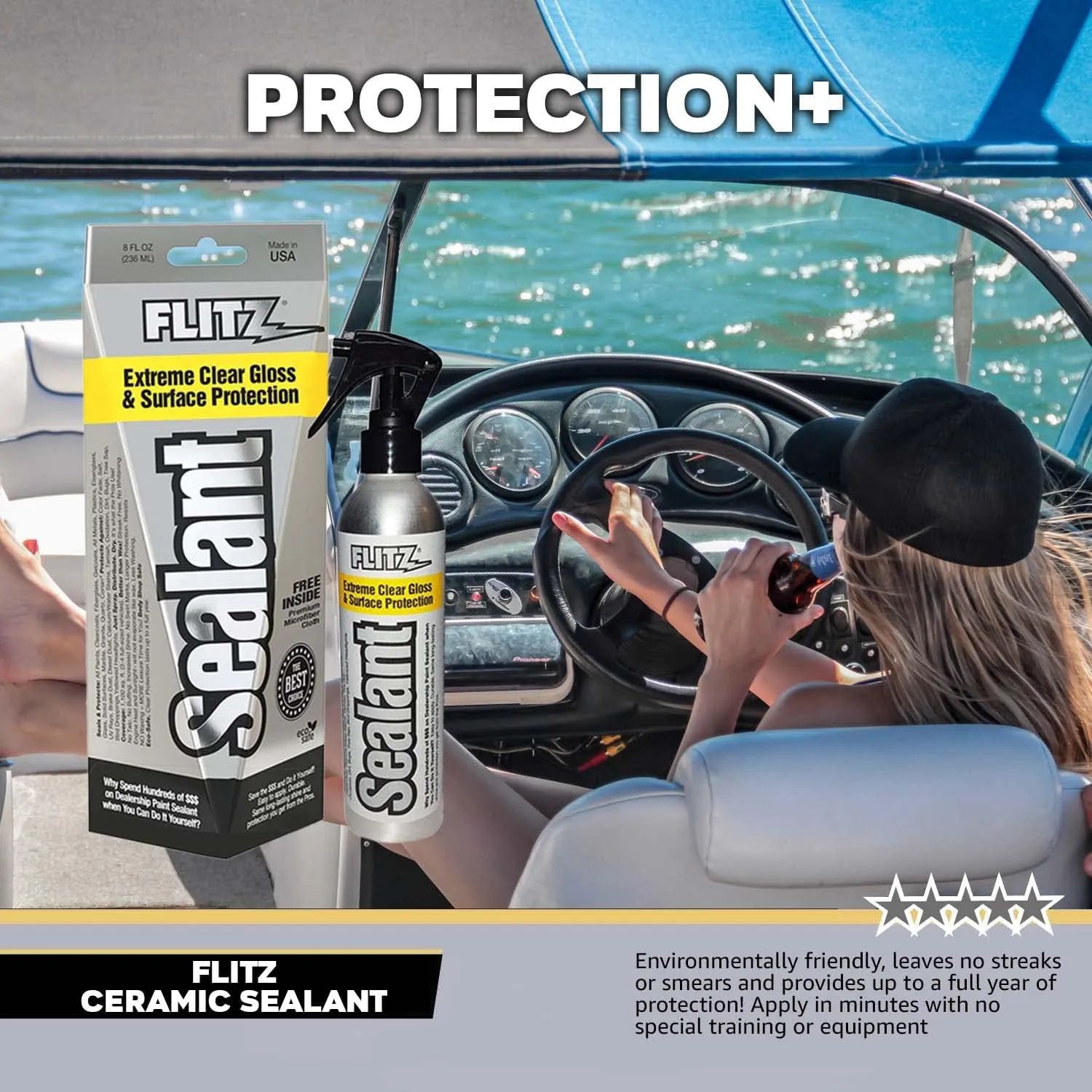 Flitz Ceramic Sealant w/ Microfiber Cleaning Cloth - 8oz Bottle of USA-Made Ceramic Coating for Cars, Boats