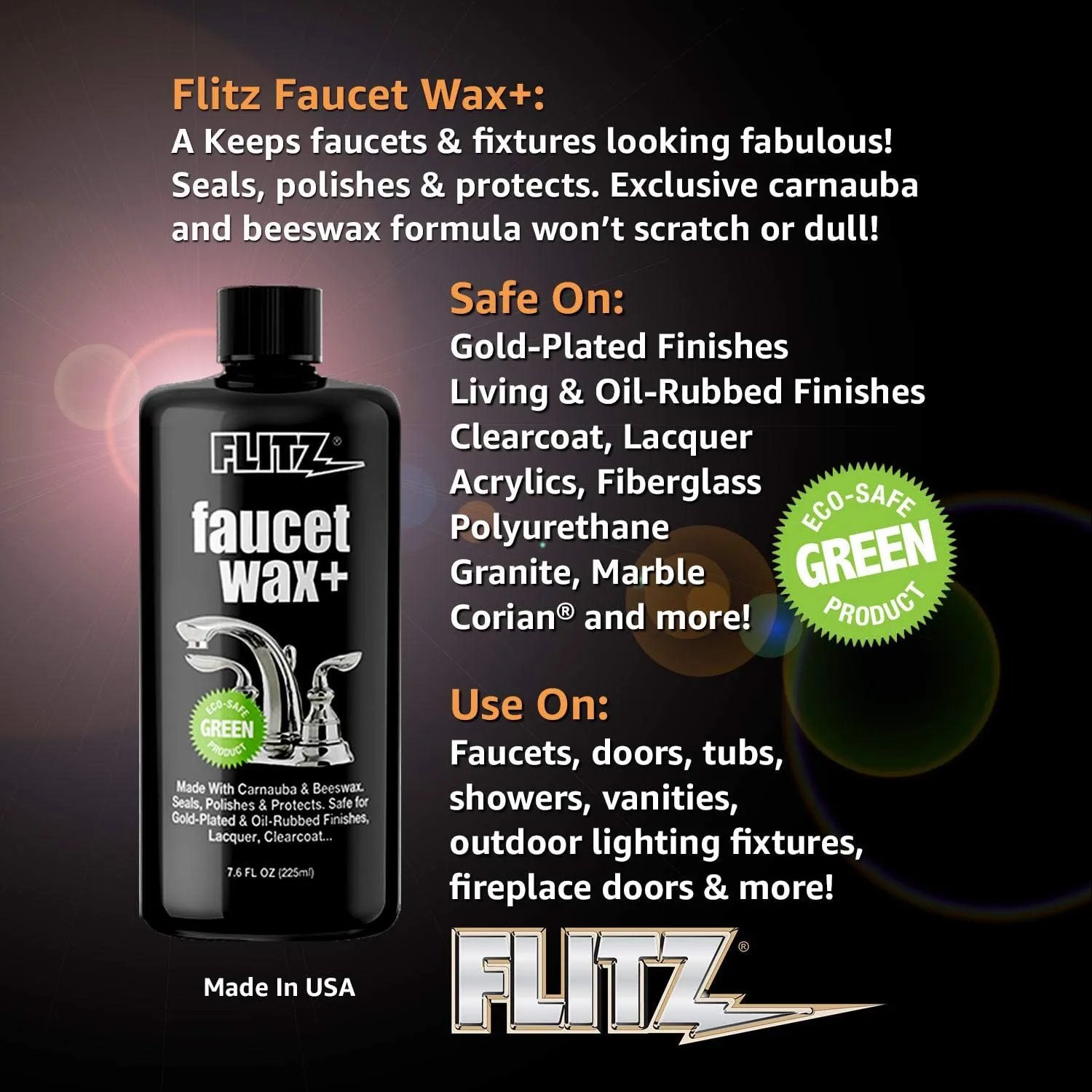 Flitz Faucet Wax Plus - 7.6oz Bottle of USA-Made, Water-Based Faucet Cleaner & Polisher for Water Stains, Fingerprints