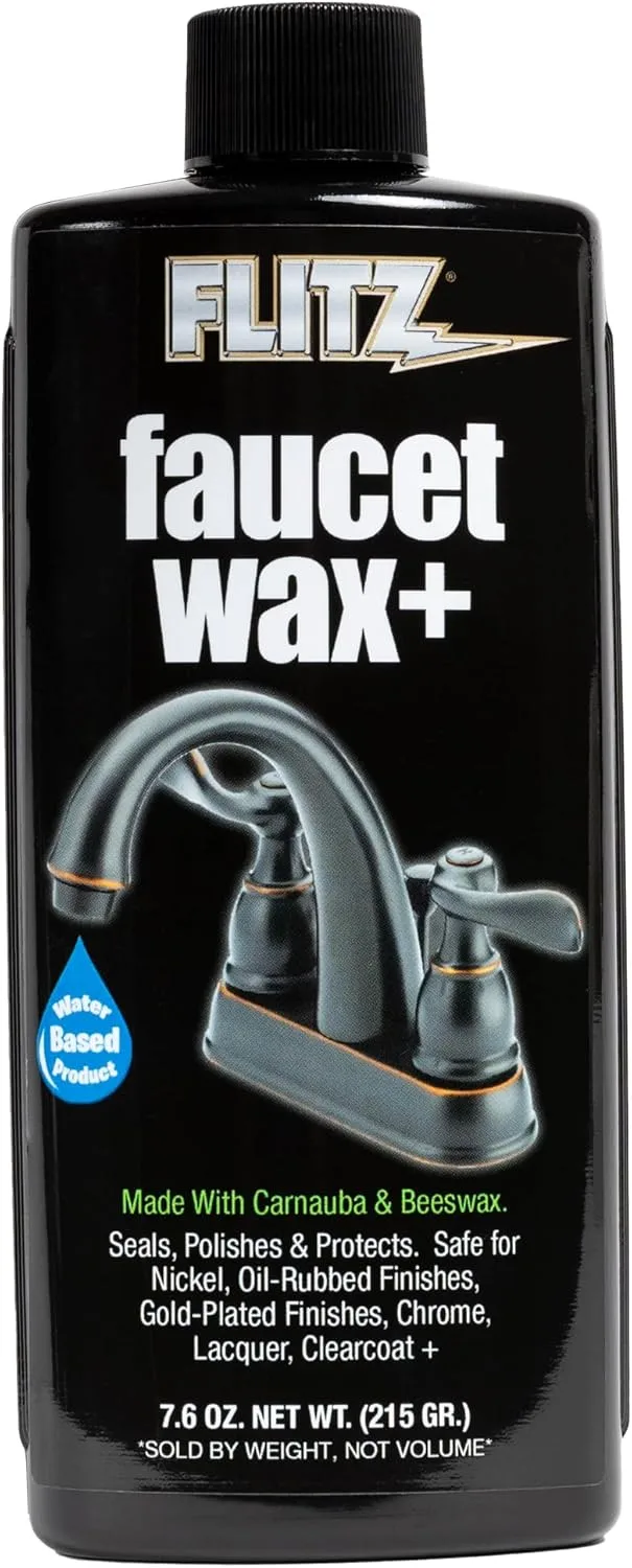 Flitz Faucet Wax Plus - 7.6oz Bottle of USA-Made, Water-Based Faucet Cleaner & Polisher for Water Stains, Fingerprints
