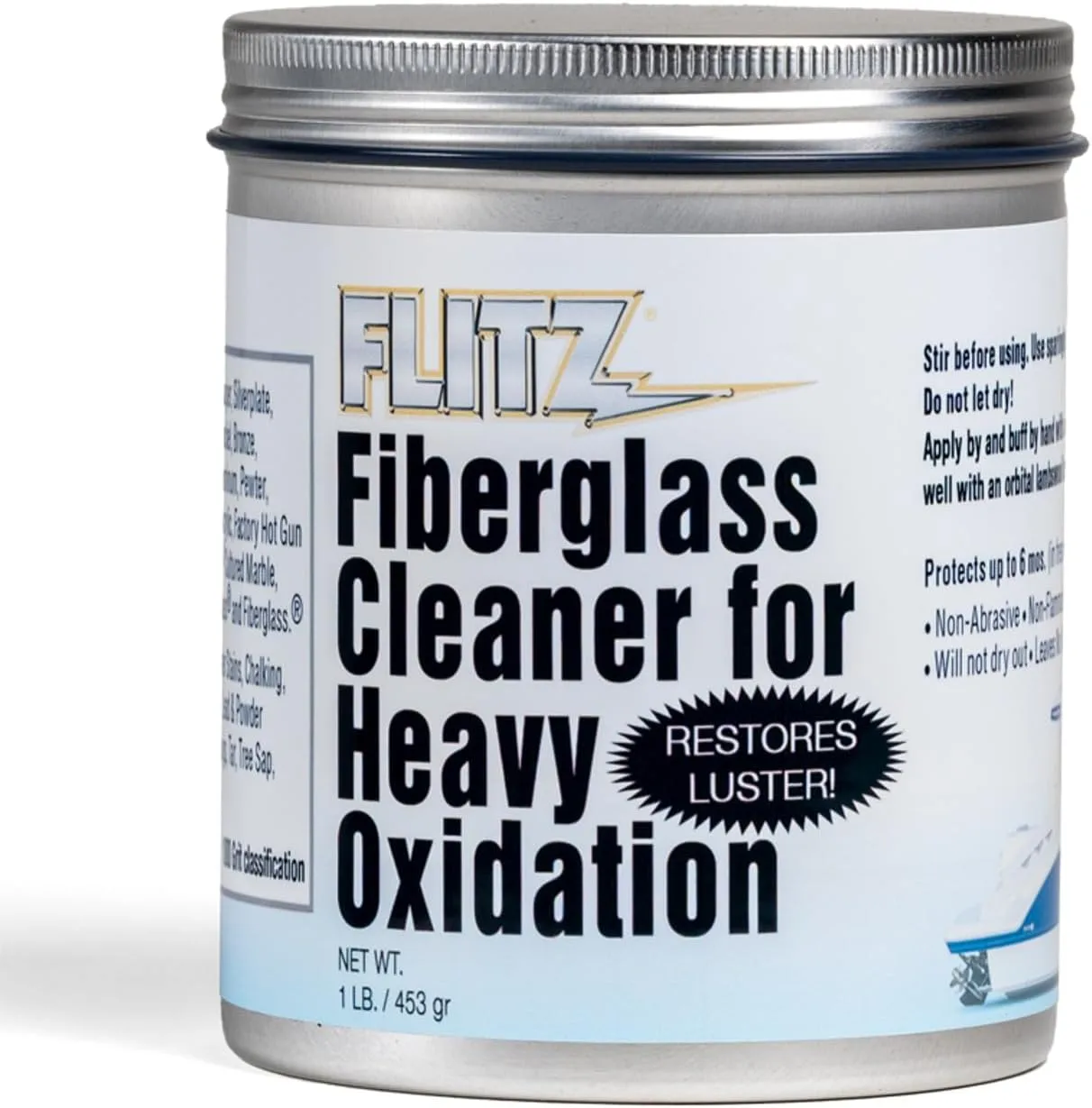 Flitz Fiberglass Cleaner for Heavy Oxidation - 1lb Jar, USA-Made Heavy Duty Water Spot Remover and Boat Polishing Compound