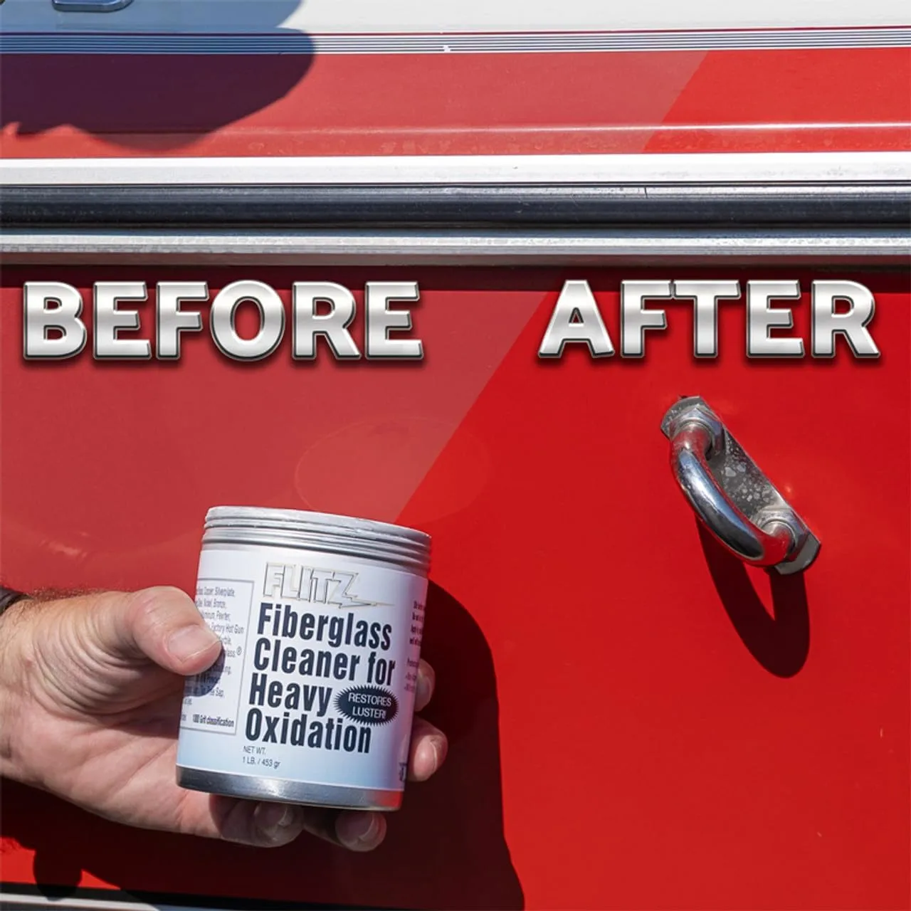 Flitz Fiberglass Cleaner for Heavy Oxidation - 1lb Jar, USA-Made Heavy Duty Water Spot Remover and Boat Polishing Compound