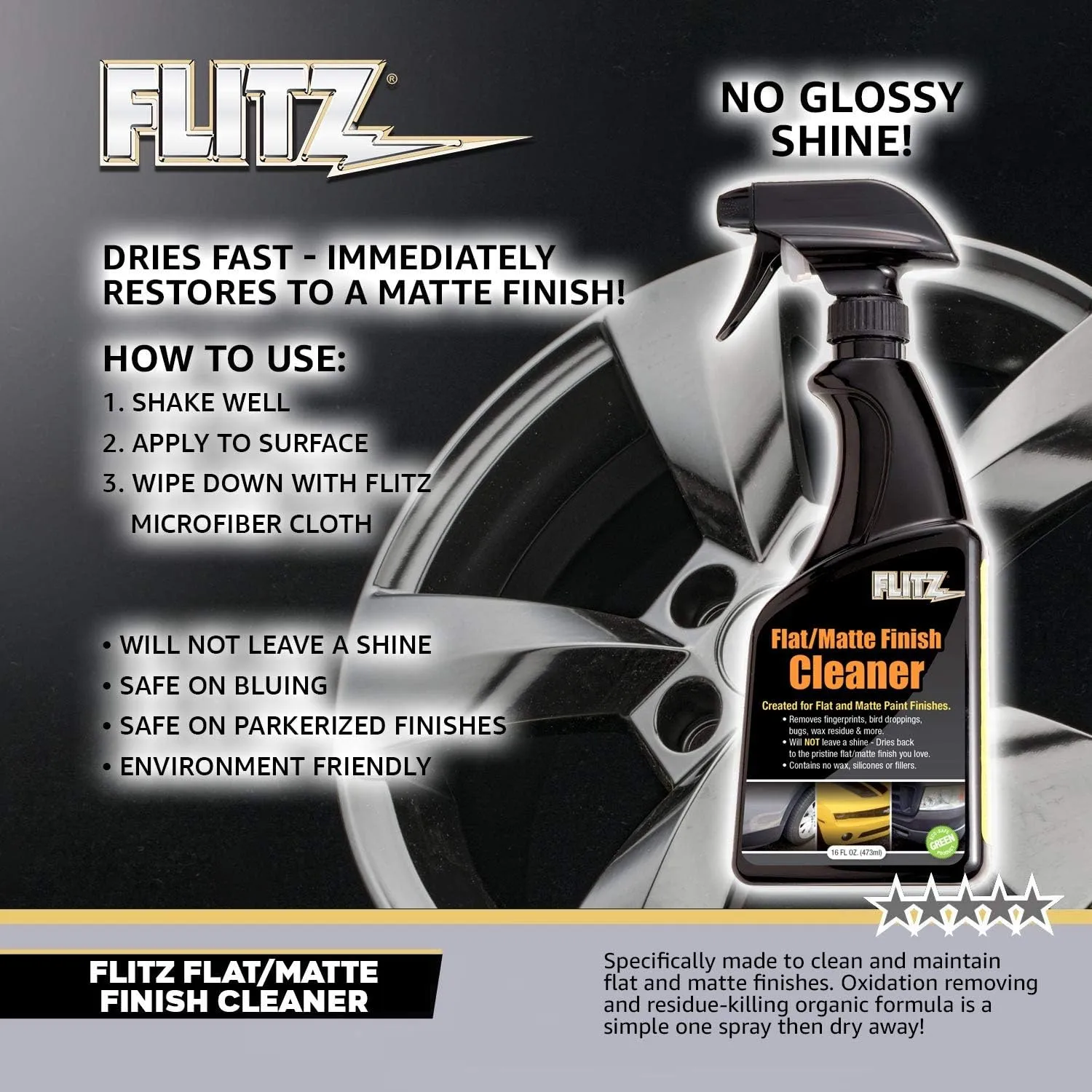 Flitz Flat Matte Finish Cleaner - 16oz Bottle of USA-Made Vinyl Wrap Spray to Easily Remove Grease, Wax, Dust