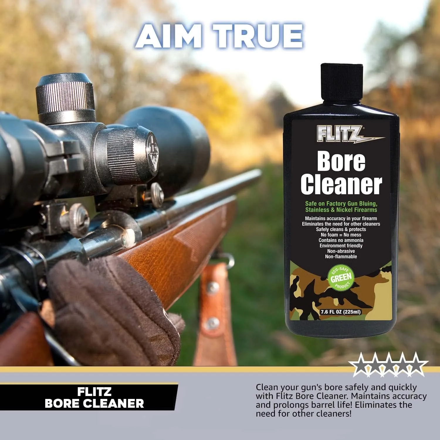 Flitz Gun Bore Cleaner - 7.6oz Bottle of USA-Made Gun Cleaning Solvent to Clean & Remove Rust, Lead Build Up, Ammo Residue