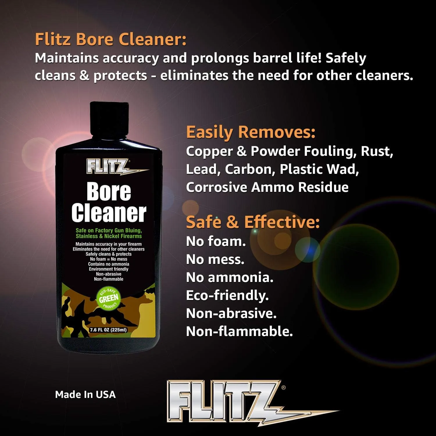 Flitz Gun Bore Cleaner - 7.6oz Bottle of USA-Made Gun Cleaning Solvent to Clean & Remove Rust, Lead Build Up, Ammo Residue