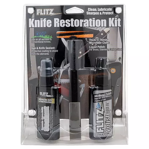 Flitz Knife Restoration Kit - USA-Made All-in-One Knife Cleaner & Restoration Tools - Includes 1.76oz Polish