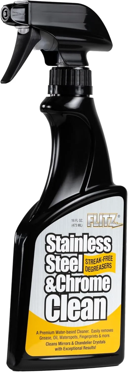 Flitz Stainless Steel & Chrome Clean - 16oz Bottle, USA-Made Stainless Steel Cleaner Spray for Appliances - Grill, Fridge