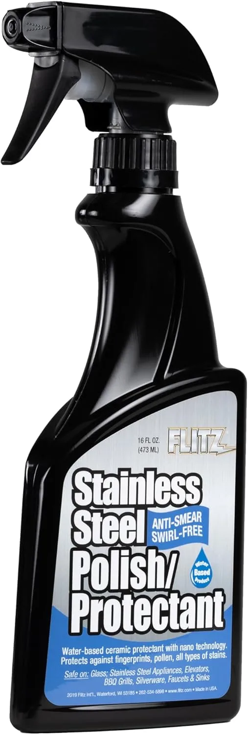 Flitz Stainless Steel Polish Protectant - 16oz Bottle, USA-Made Ceramic Coating for Stainless Steel Appliances
