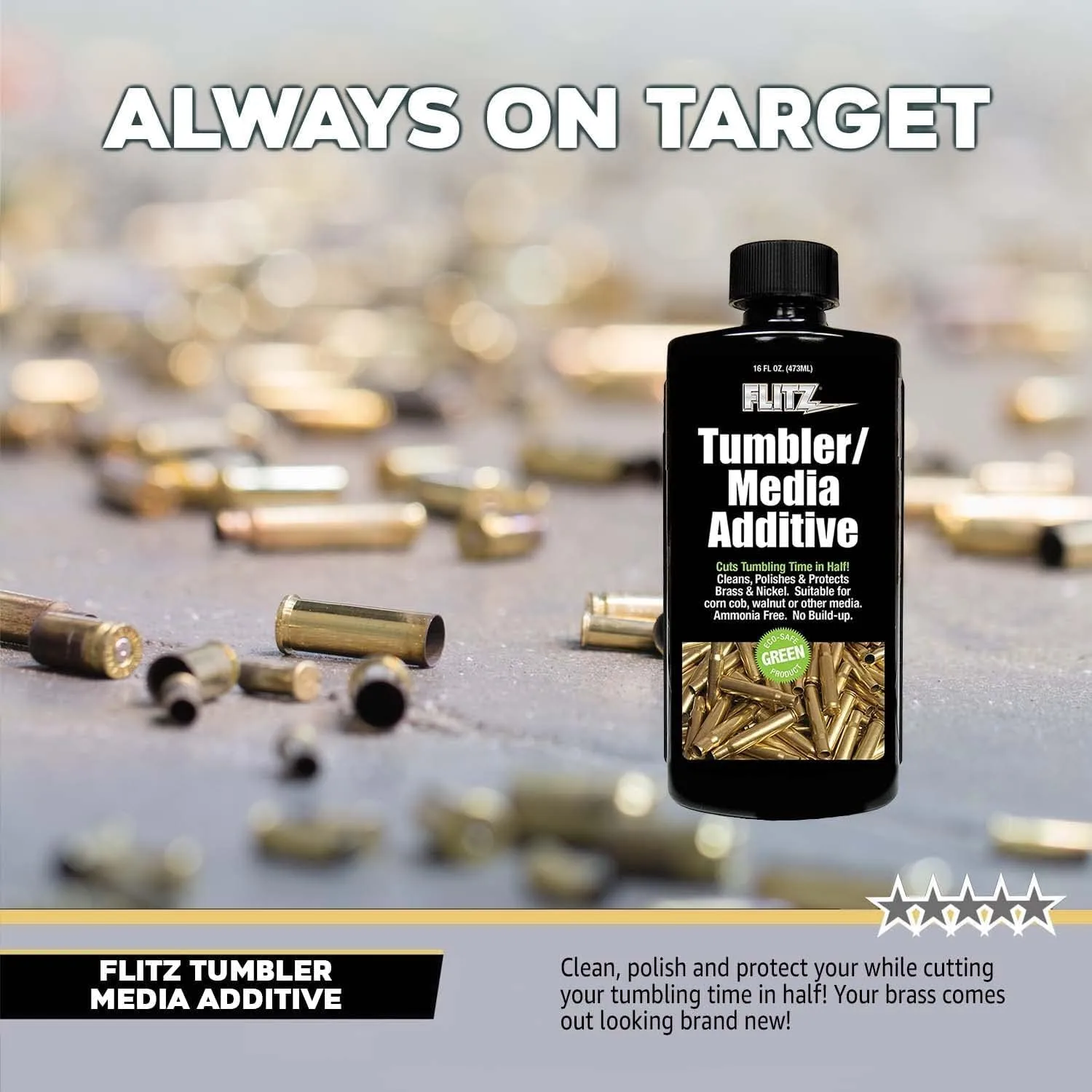 Flitz Tumbler Media Additive - 16oz Bottle of USA-Made Brass Cleaner Reloading Liquid for Ammo, Copper
