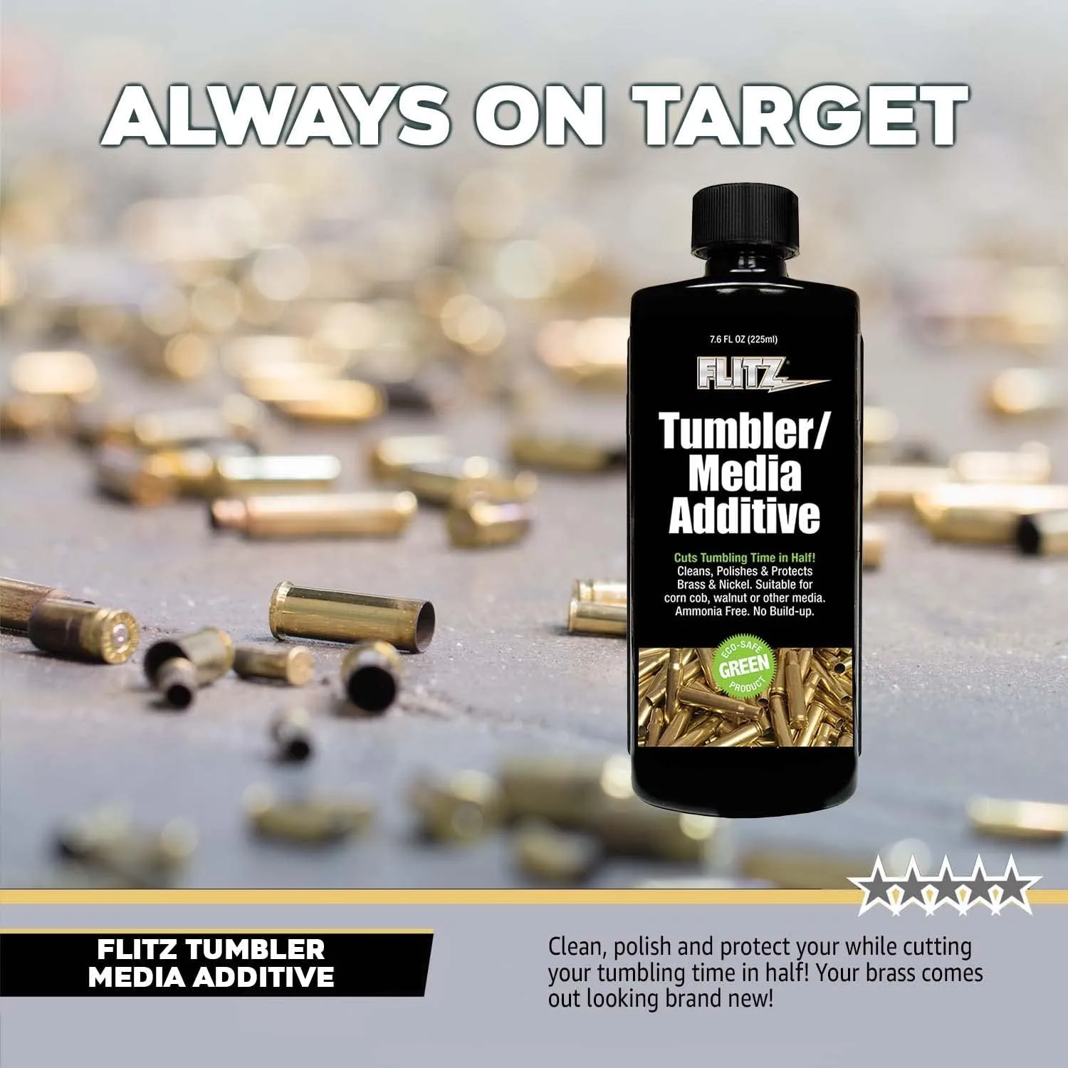 Flitz Tumbler Media Additive - 7.6oz Bottle of USA-Made Brass Cleaner Reloading Liquid for Ammo, Copper