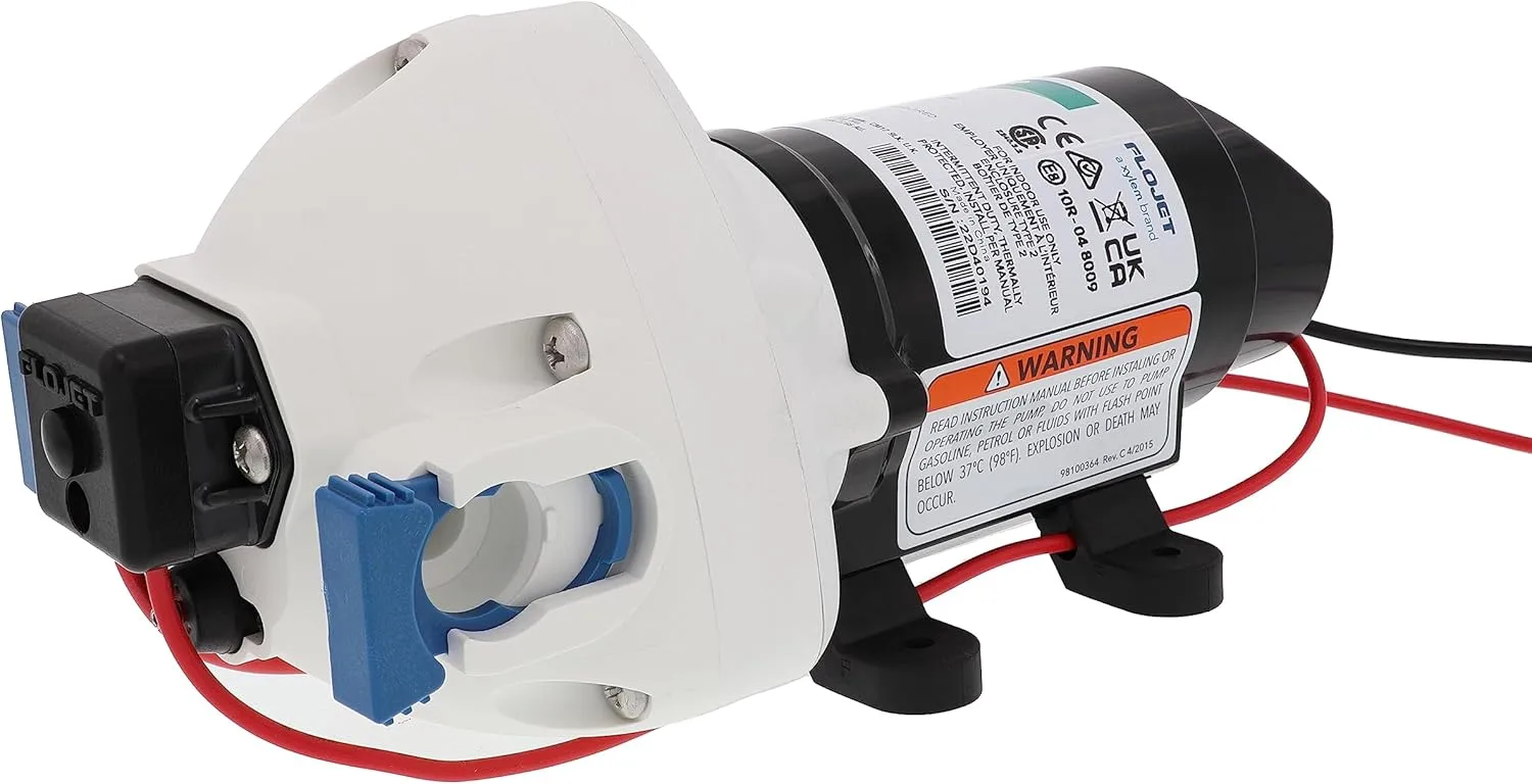 Flojet RV Water Pump R3526144D, 12 VDC 3-Chamber - Small Water Pump Ideal for Boats/Camper-Trailers - 3 GPM