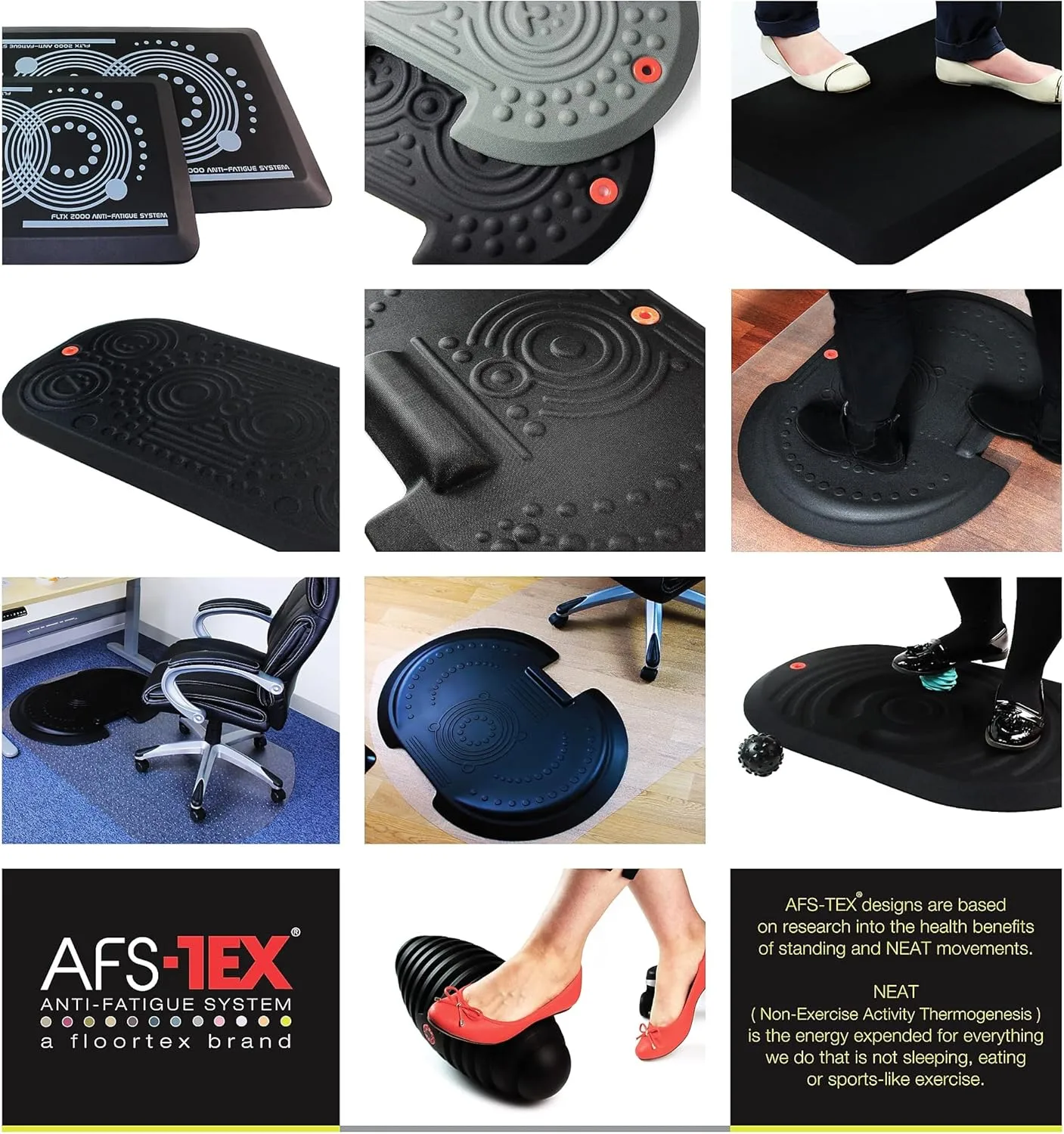 Floortex AFS-TEX 4000X Active Anti-Fatigue Mat, 20in x 30in, Black