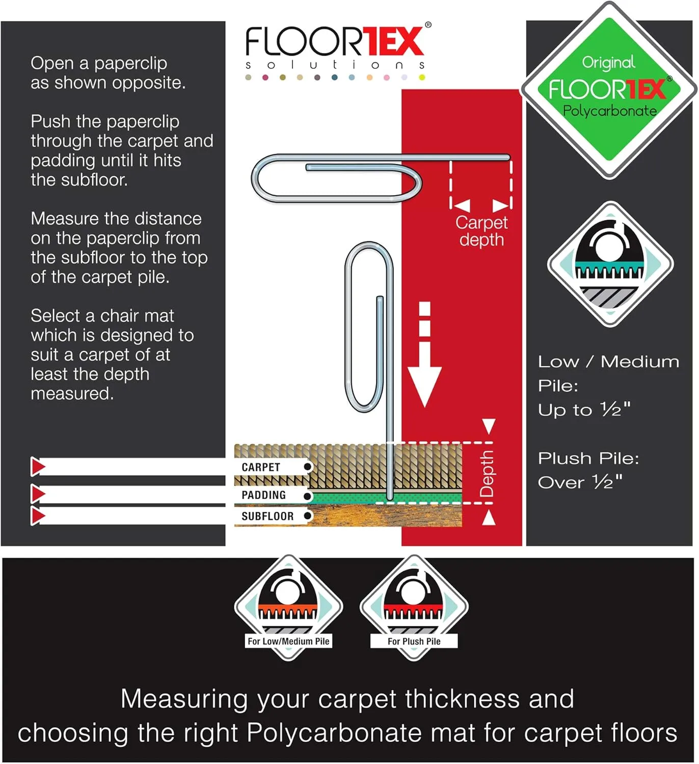 Cleartex Ultimat 35.04-inch x 46.85-inch Rectangular Chair Mat for Carpet, Polycarbonate (FC118923LR) 35" x 47"